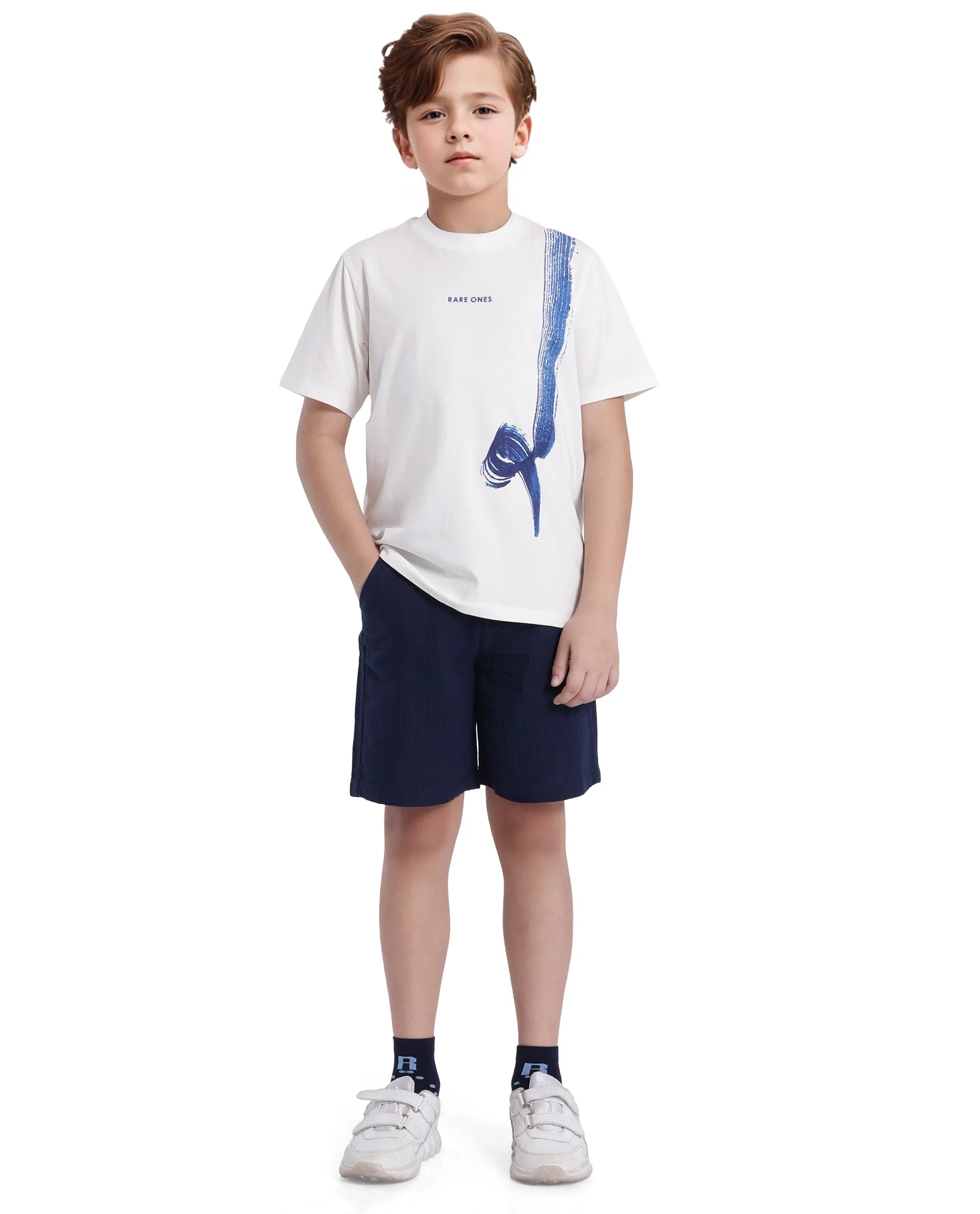 Rare Ones Kids Strok White Cotton Blend Short Sleeve Crew Neck Print T-Shirt