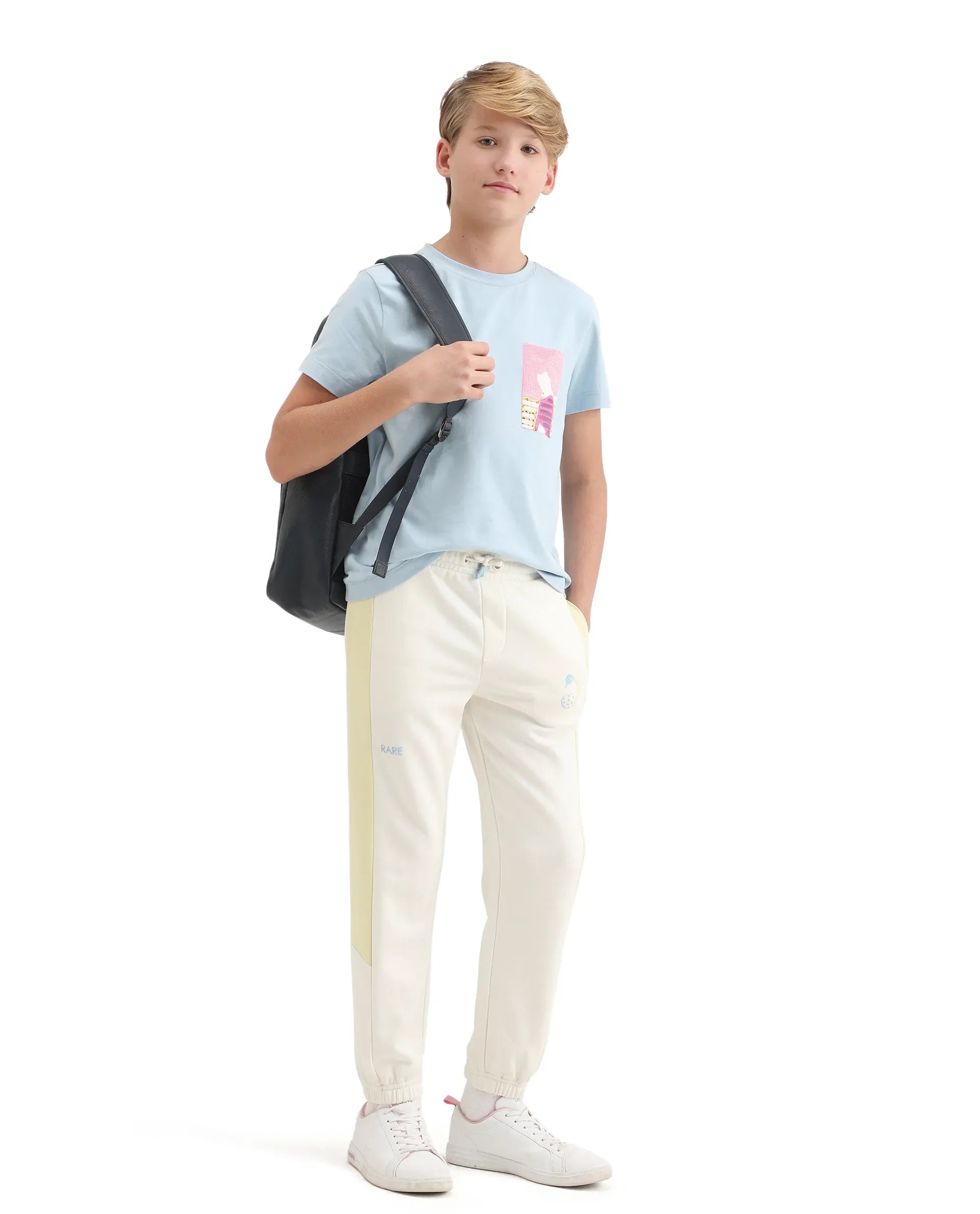 Rare Ones Kids Tage-B Off White Cotton Blend Drawstring Closure Regular Fit Trackpant