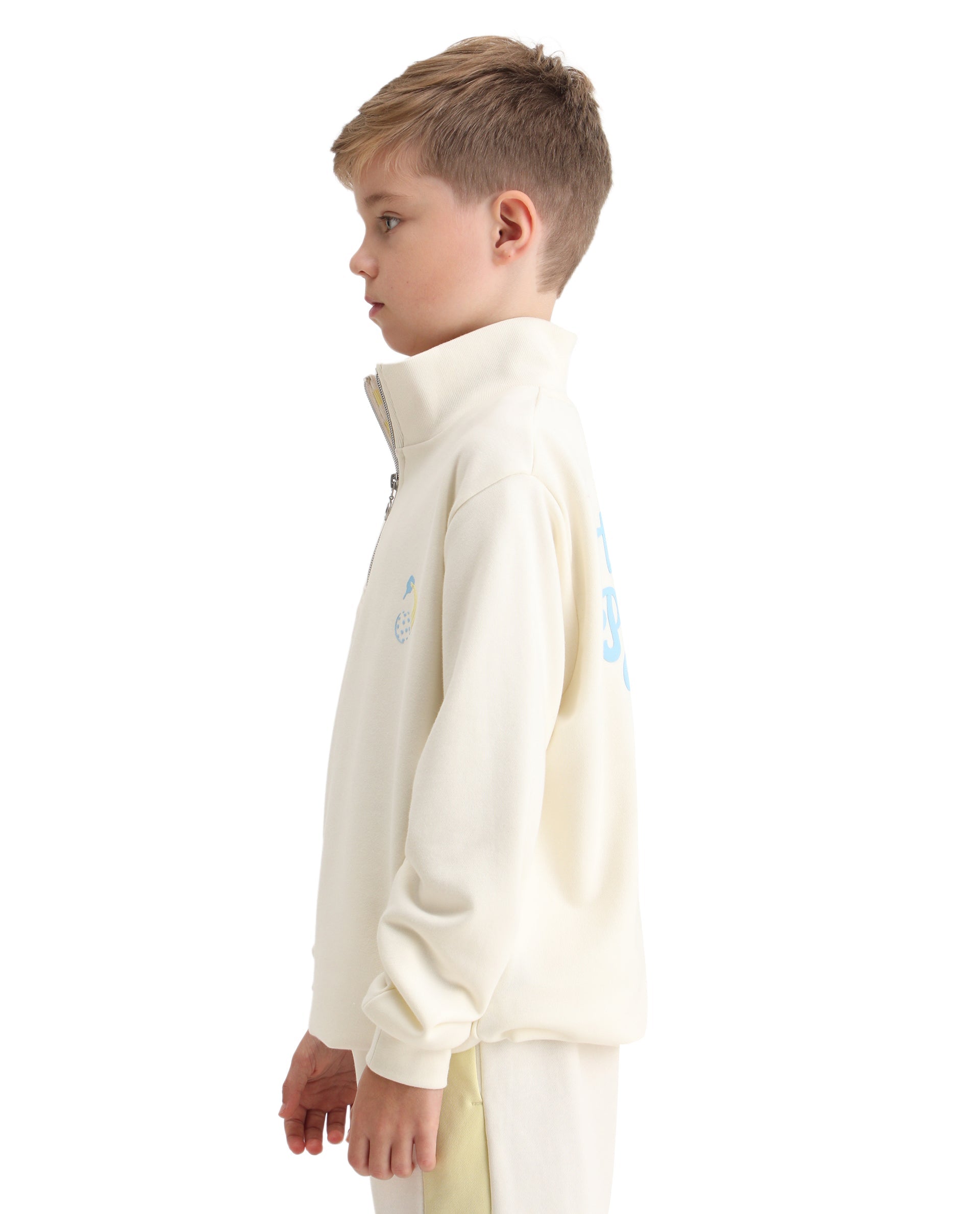 Rare Ones Kids Tage Off White Cotton Blend Zipper Closure Puff Print Oversized Sweatshirt