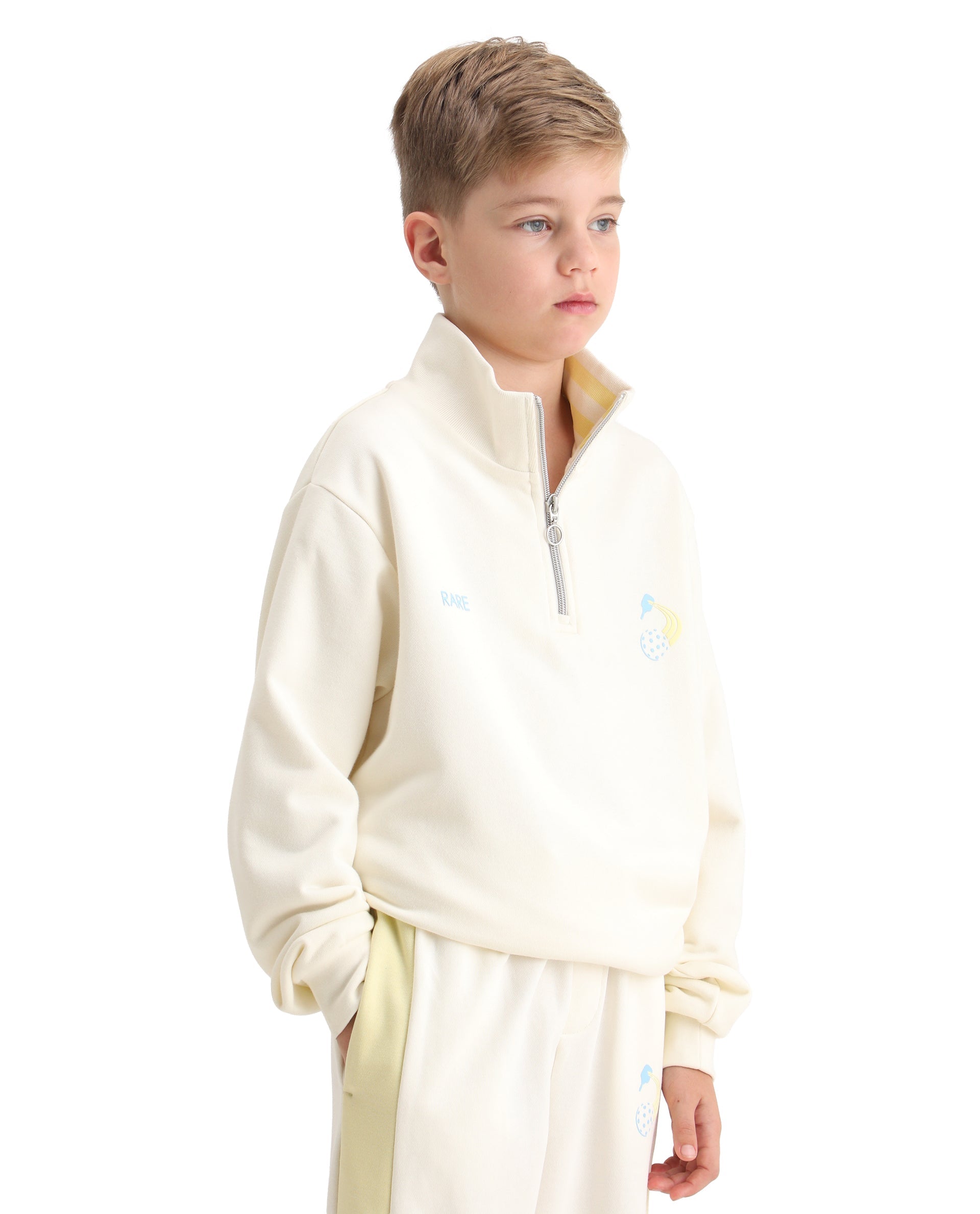 Rare Ones Kids Tage Off White Cotton Blend Zipper Closure Puff Print Oversized Sweatshirt