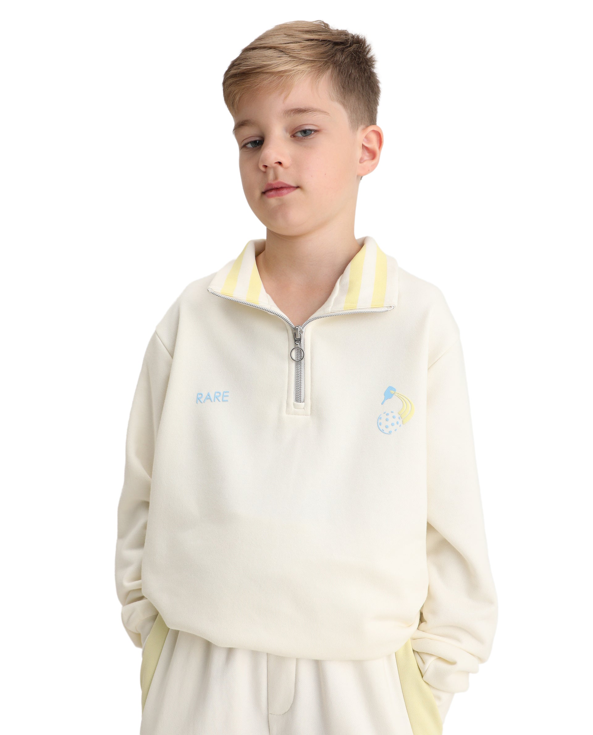 Rare Ones Kids Tage Off White Cotton Blend Zipper Closure Puff Print Oversized Sweatshirt