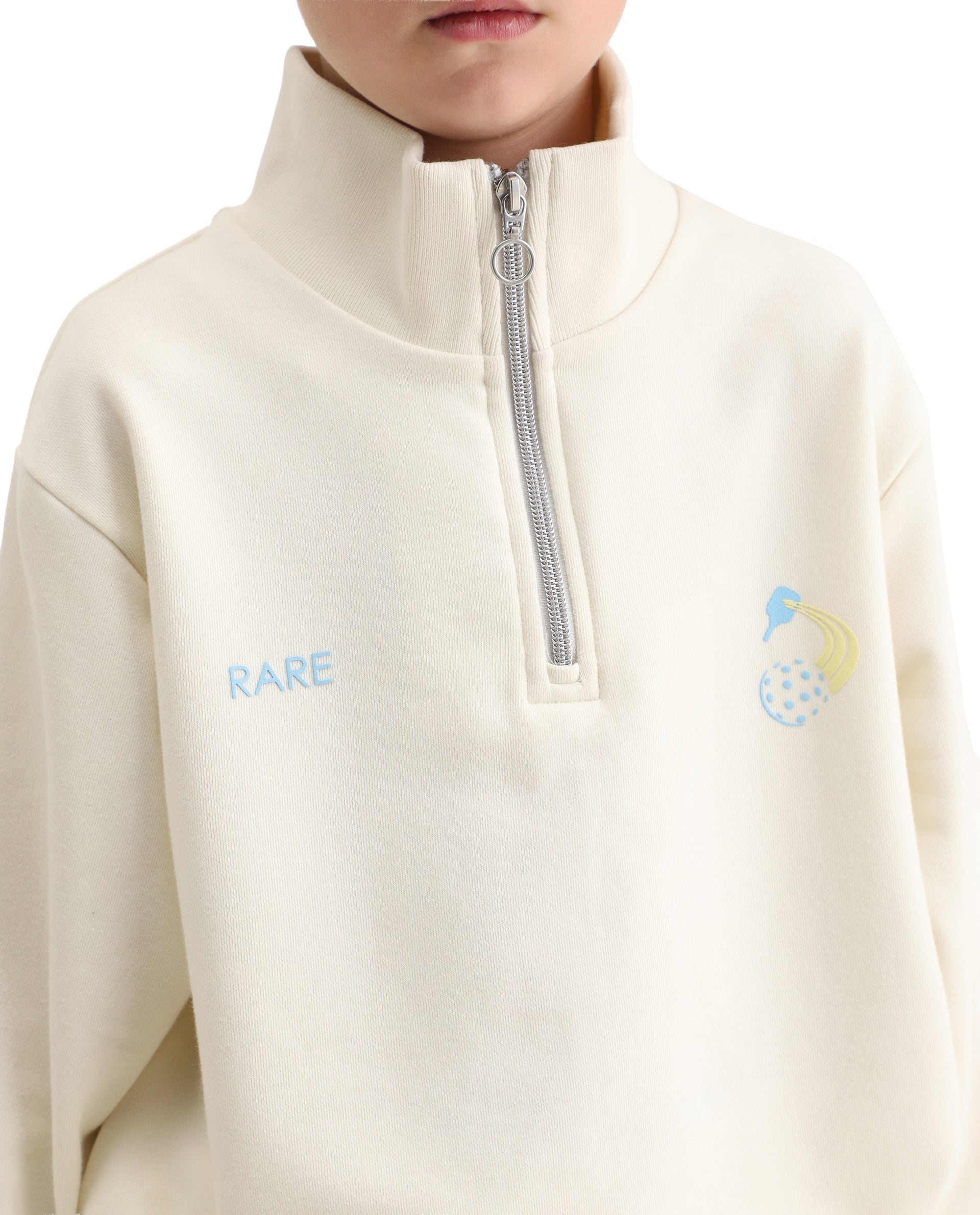 Rare Ones Kids Tage Off White Cotton Blend Zipper Closure Puff Print Oversized Sweatshirt