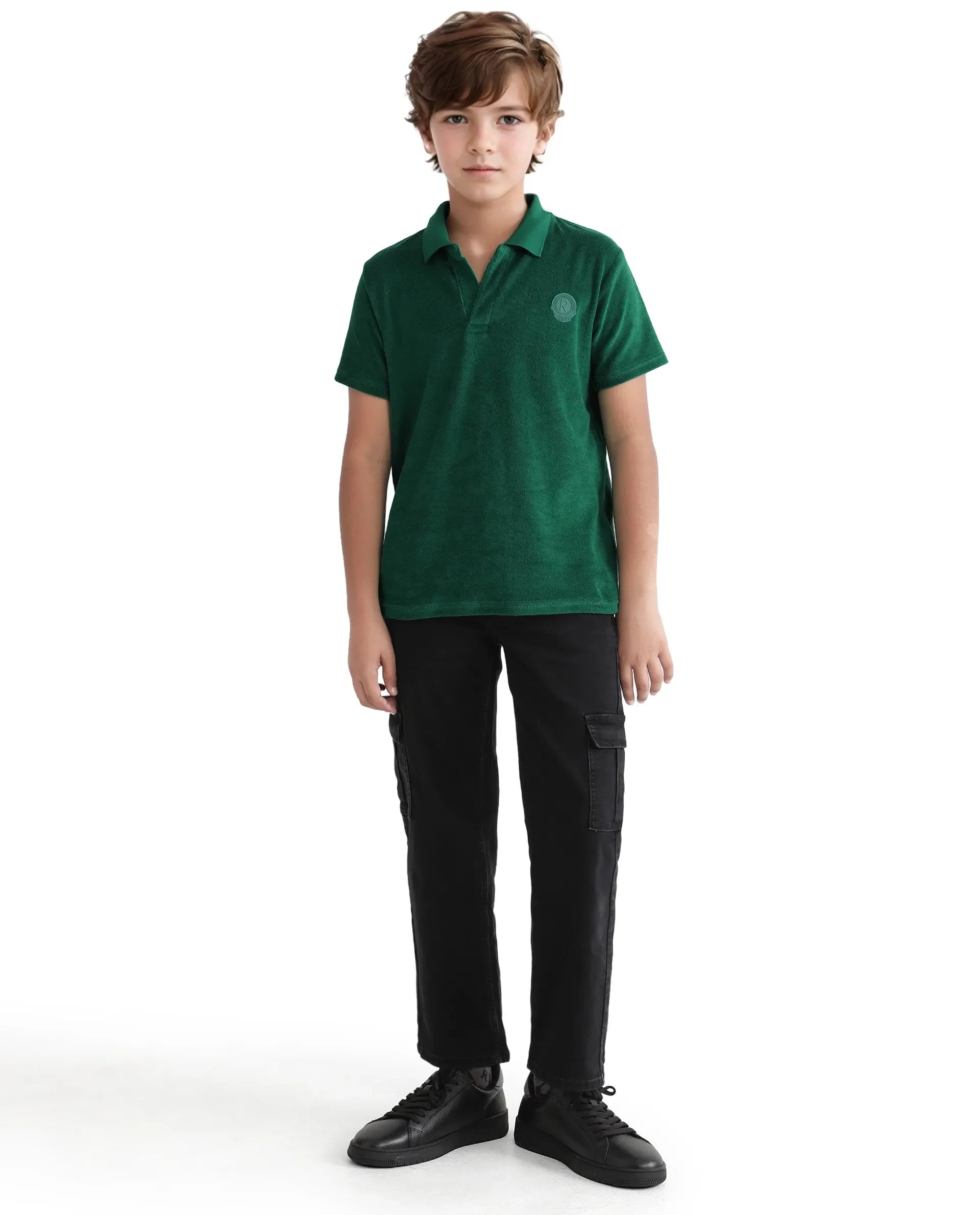 Rare Ones Kids Terry Green Cotton Poly Short Sleeve Applique Polo