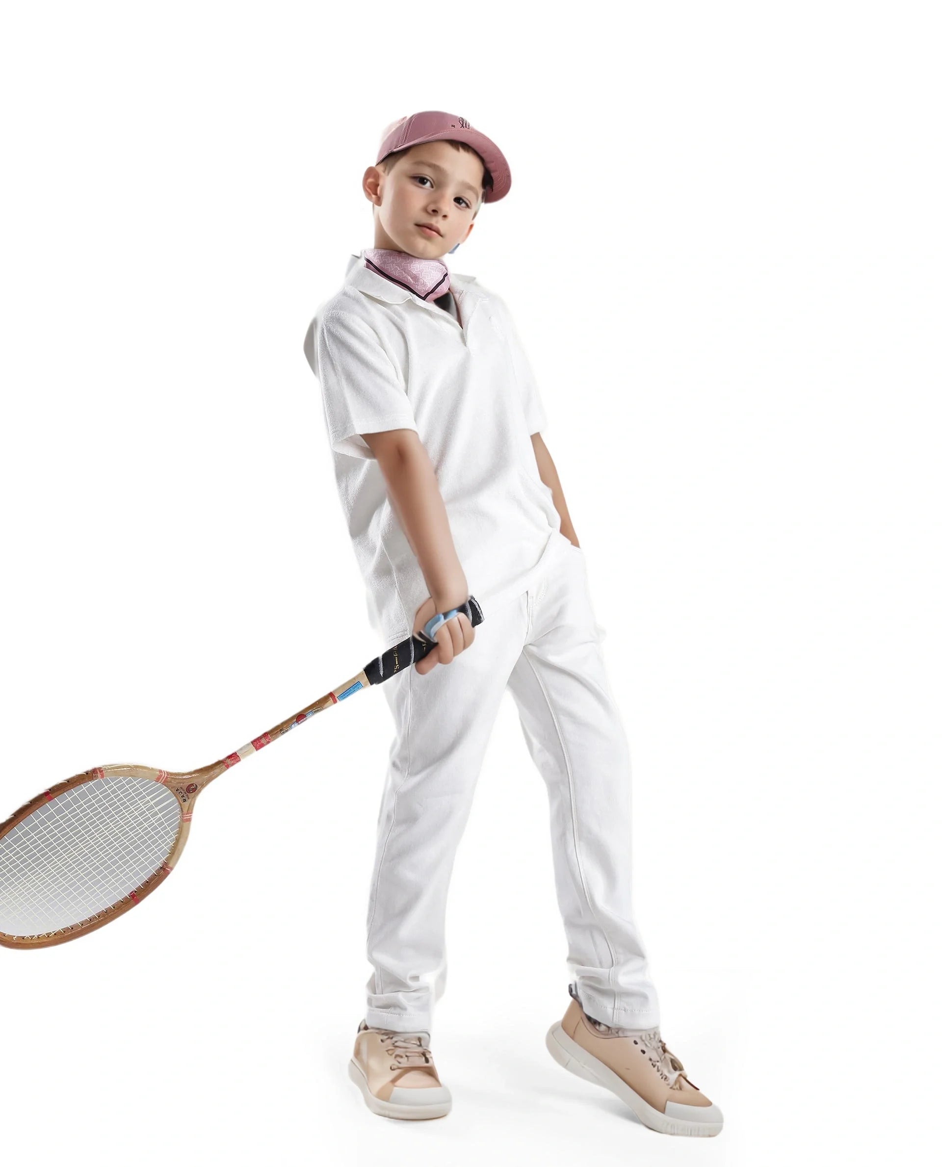 Rare Ones Kids Terry White Cotton Poly Short Sleeve Applique Polo