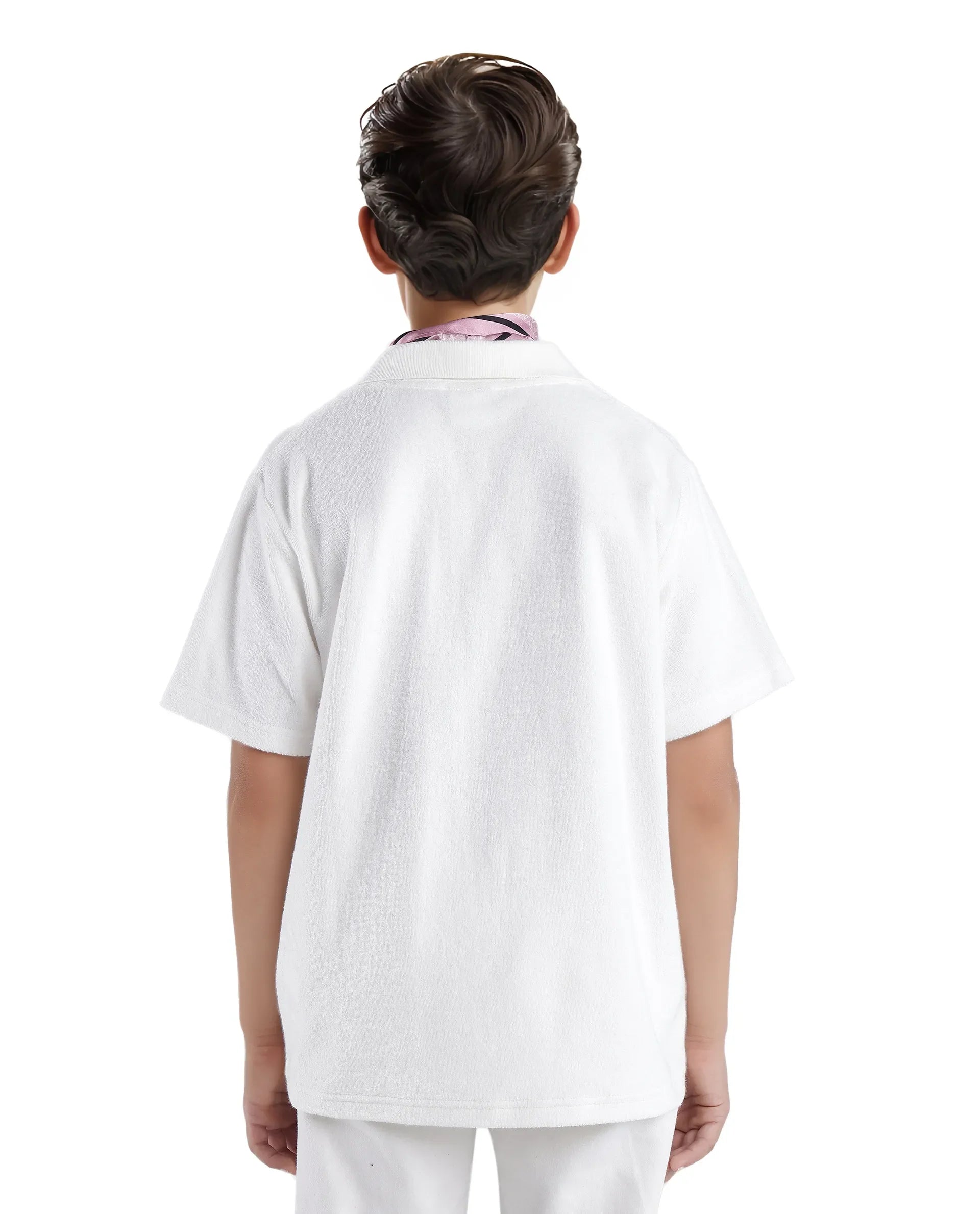 Rare Ones Kids Terry White Cotton Poly Short Sleeve Applique Polo