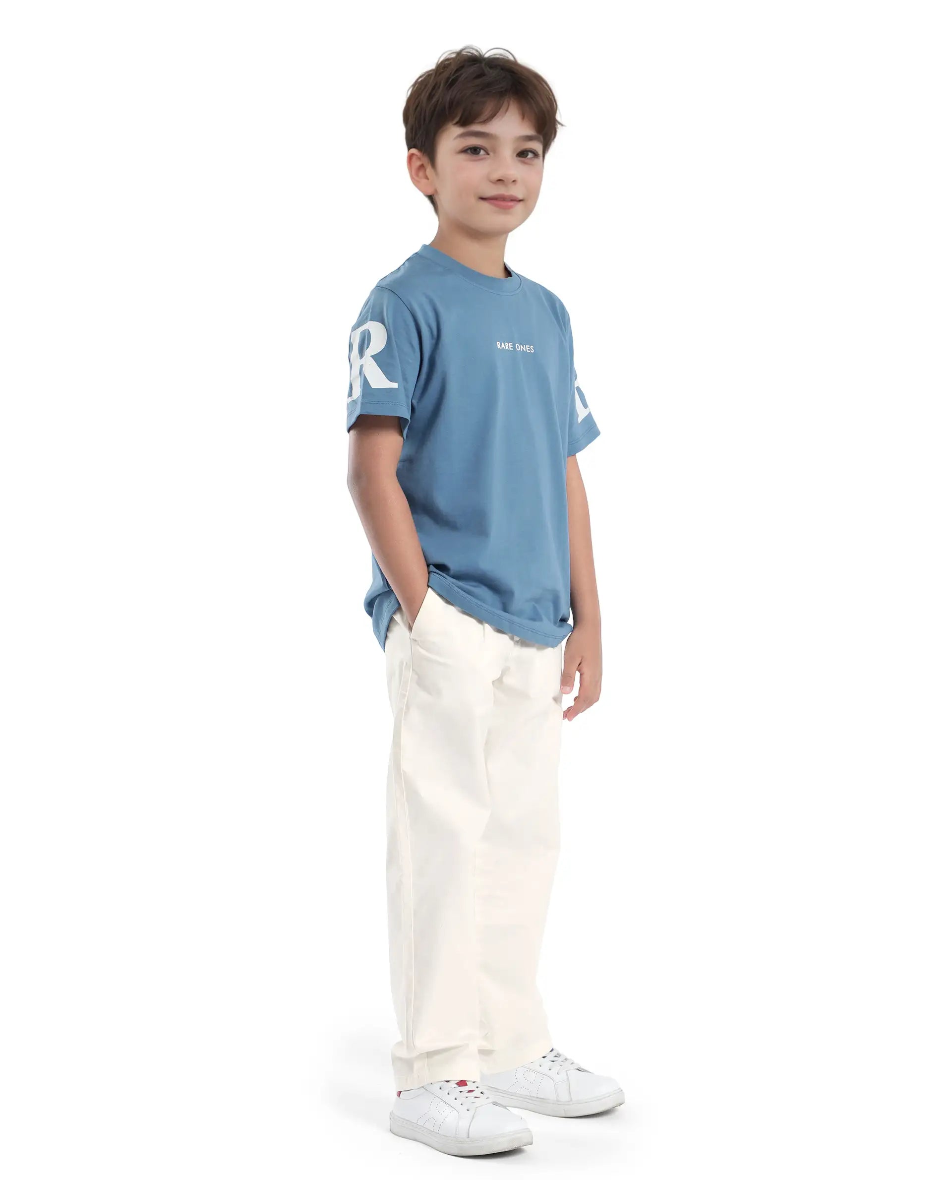 Rare Ones Kids Tino Off White Cotton Plain Button And Zip Closure Regular Fit Trouser