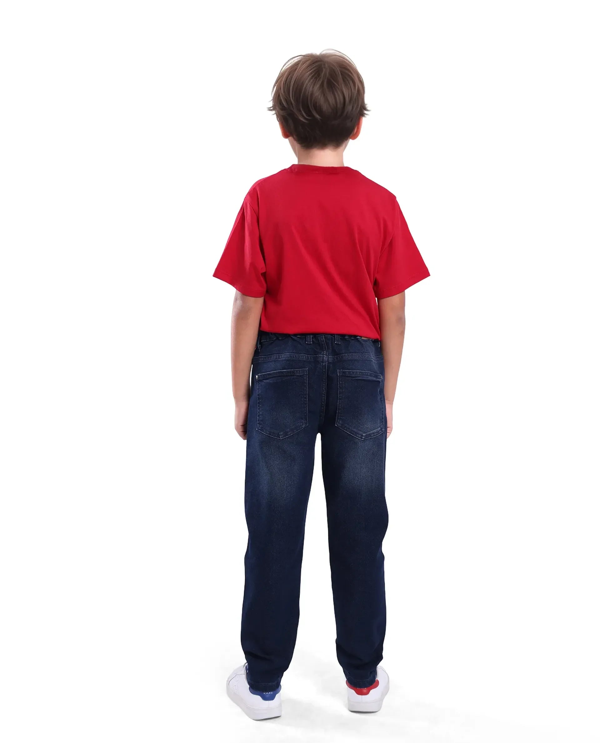 Rare Ones Kids Tobby Dark Blue Cotton Solid Button And Zip Closure Slouchy Fit Jeans