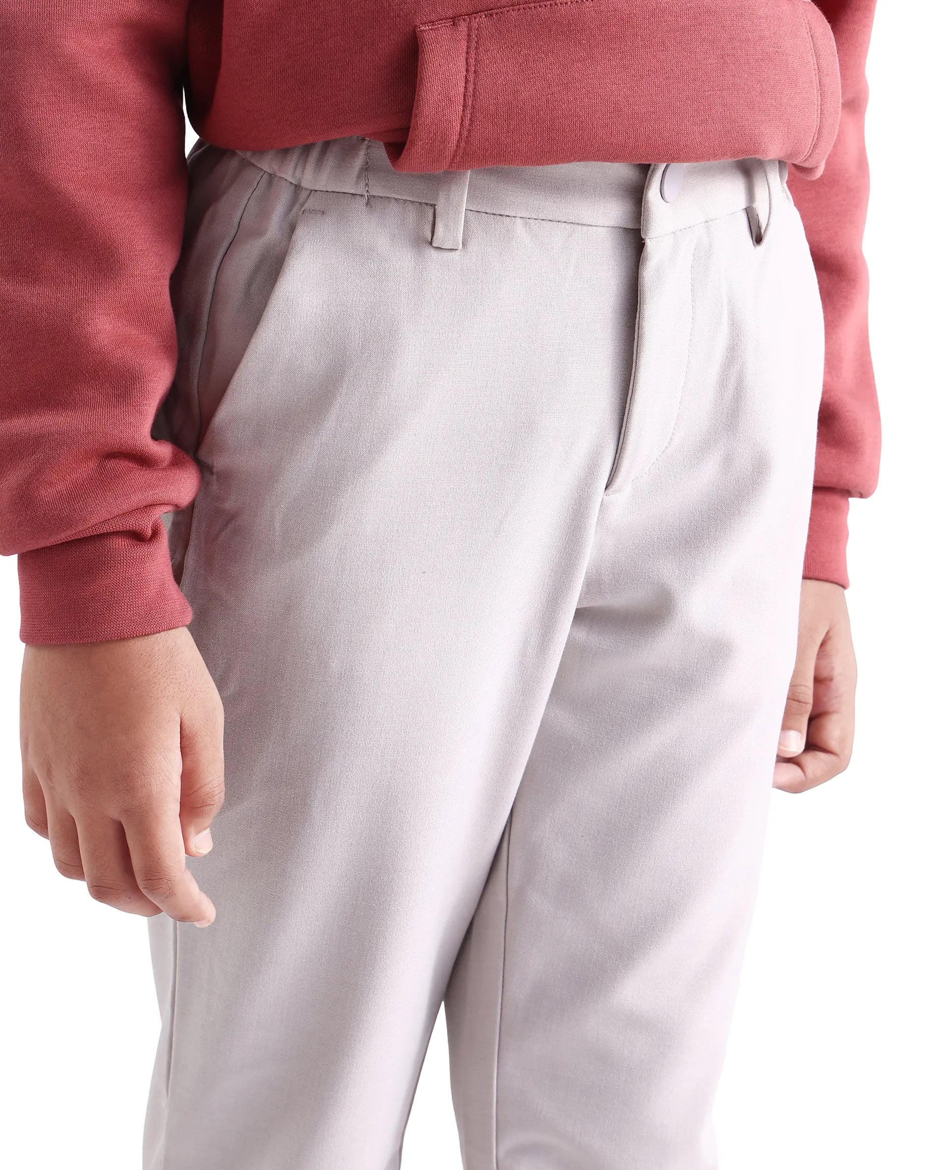 Rare Ones Kids Trove Light Beige Polyester Blend Regular Fit Solid Trouser