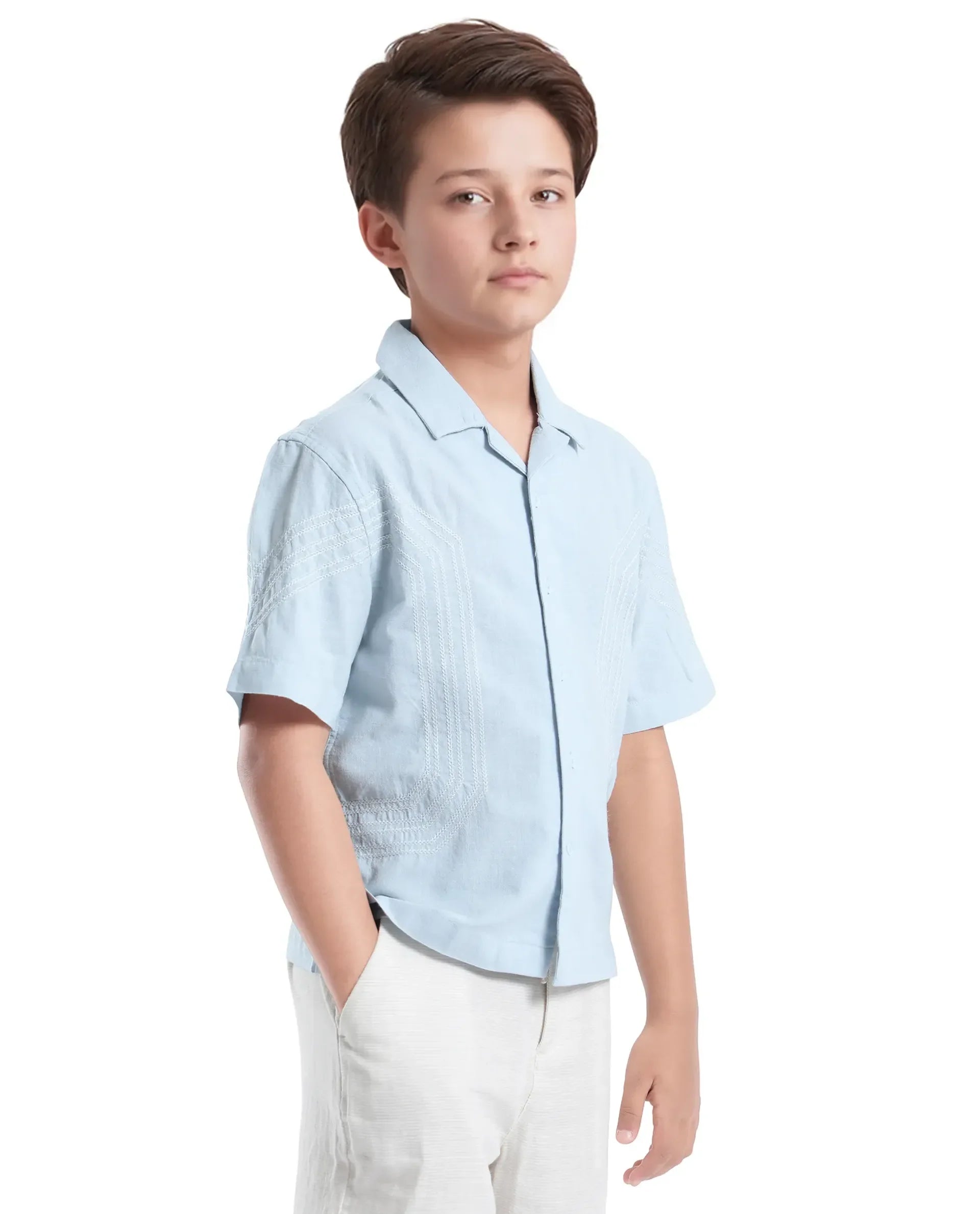 Rare Ones Kids Uno Blue Cotton Blend Half Sleeve Solid Button Closure Regular Fit Shirt
