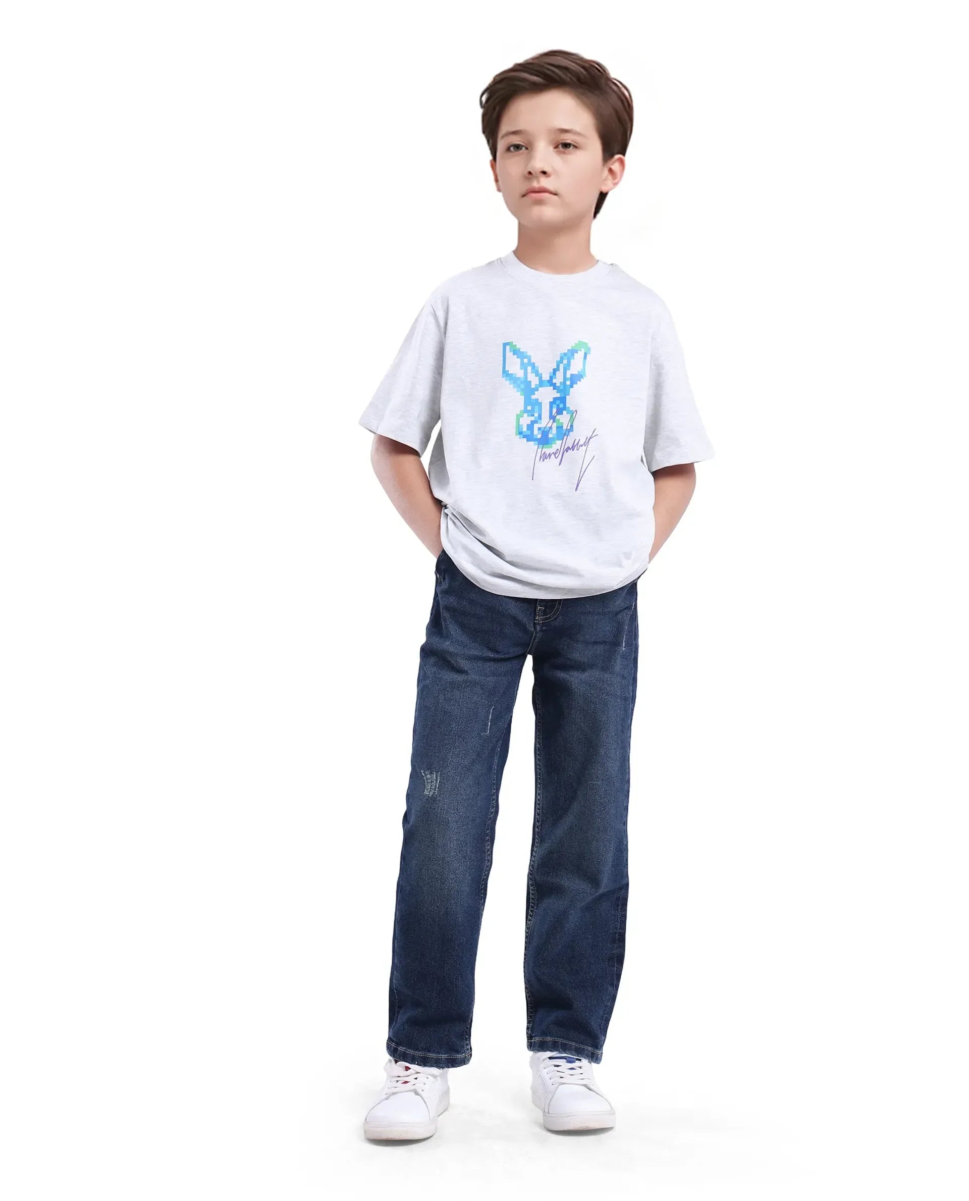 Rare Ones Kids Vail Dark Blue Cotton Solid Button And Zip Closure Wide Leg Fit Jeans