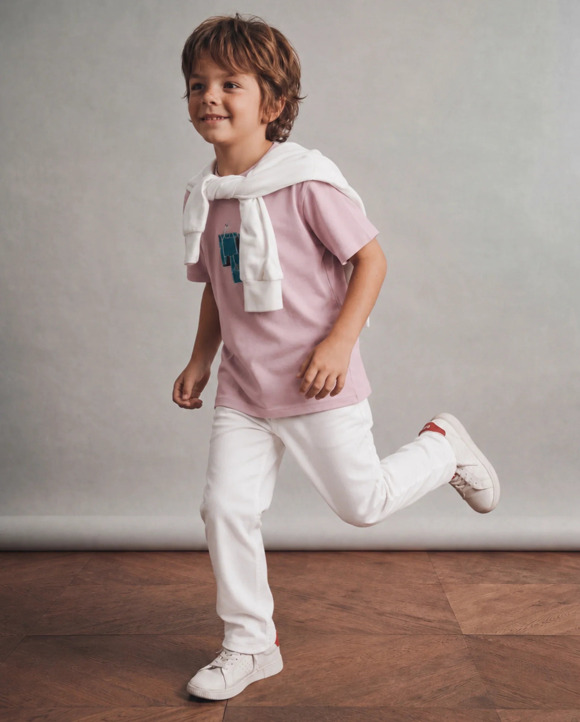 Rare Ones Kids Kito White Cotton Blend Fabric Button And Zip Closure Slim Fit Plain Jeans