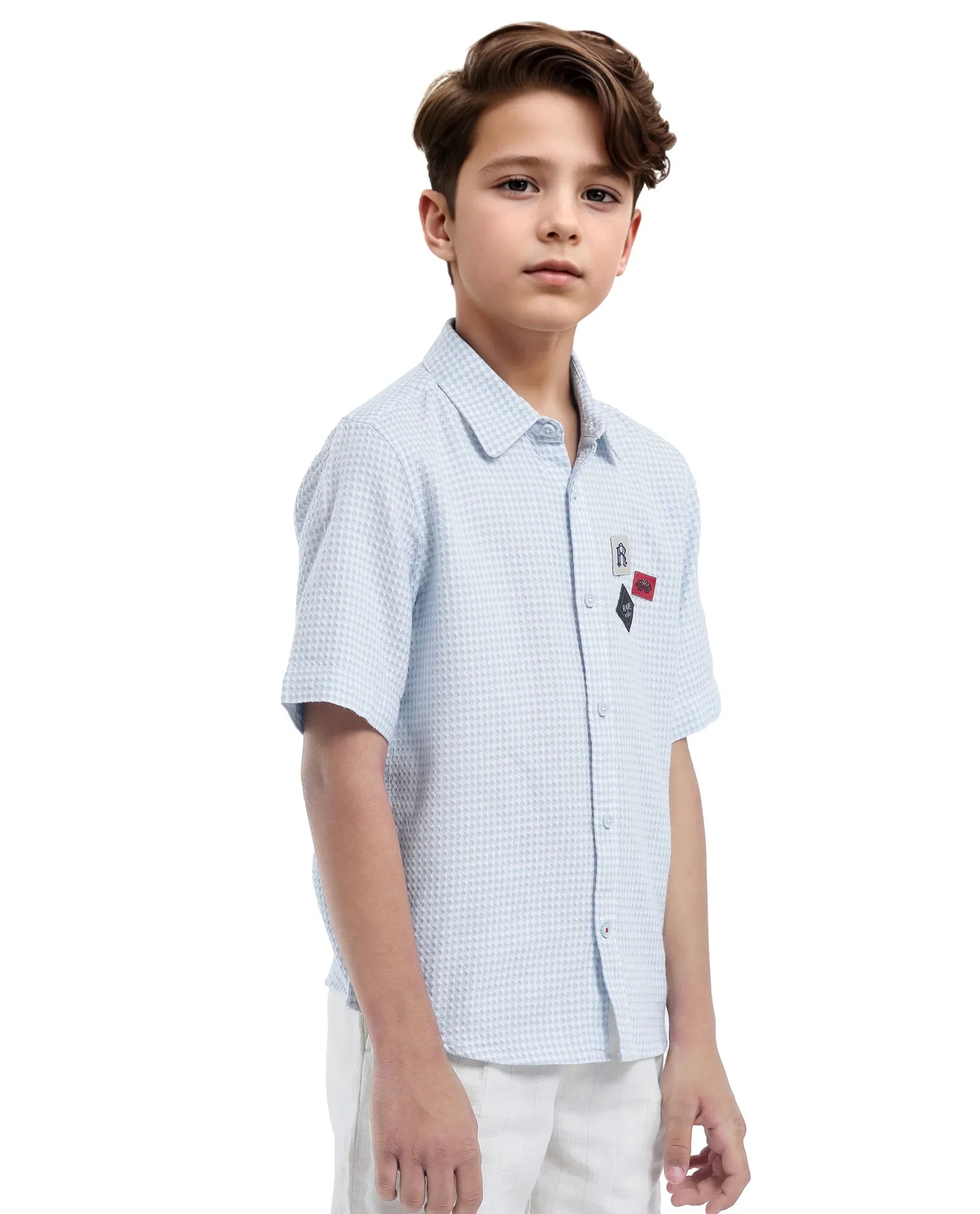 Rare Ones Kids Zygo Light Blue Cotton Half Sleeve Button Solid Regular Fit Shirt