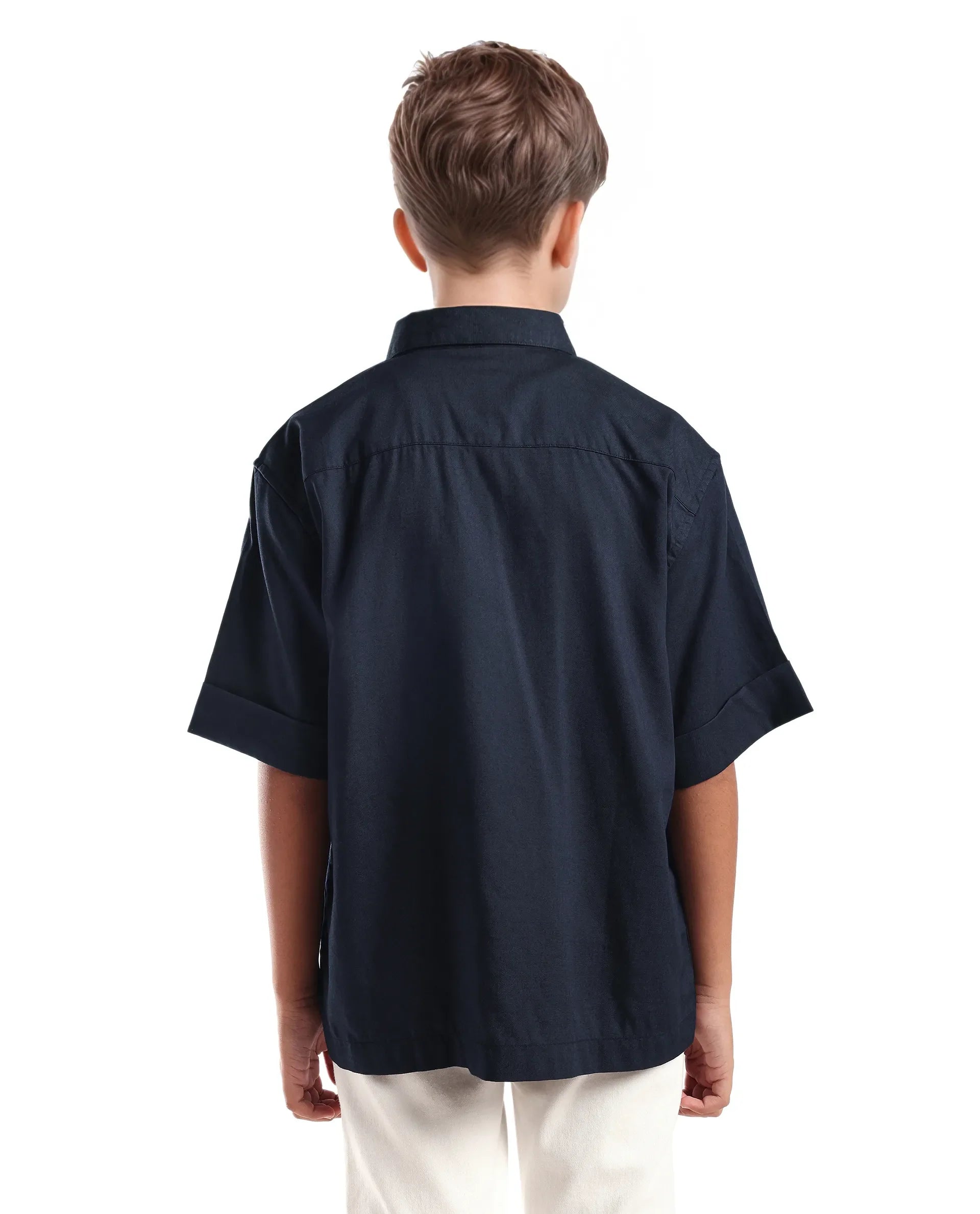 Rare Ones Kids Glin-S Navy Lyocell Blend Solid Button Closure Boxy Fit Shirt