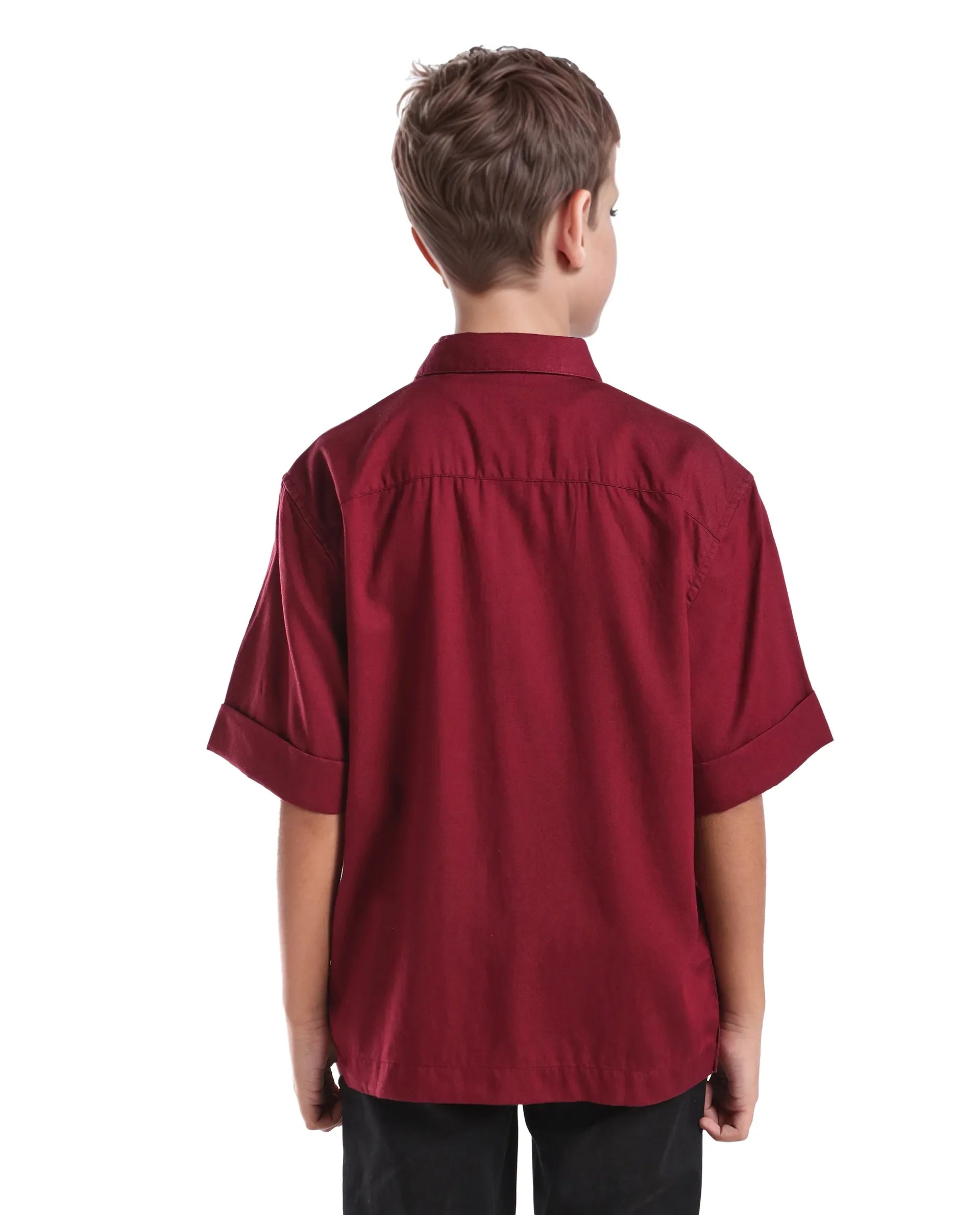 Rare Ones Kids Glin-S Red Lyocell Blend Solid Button Closure Boxy Fit Shirt