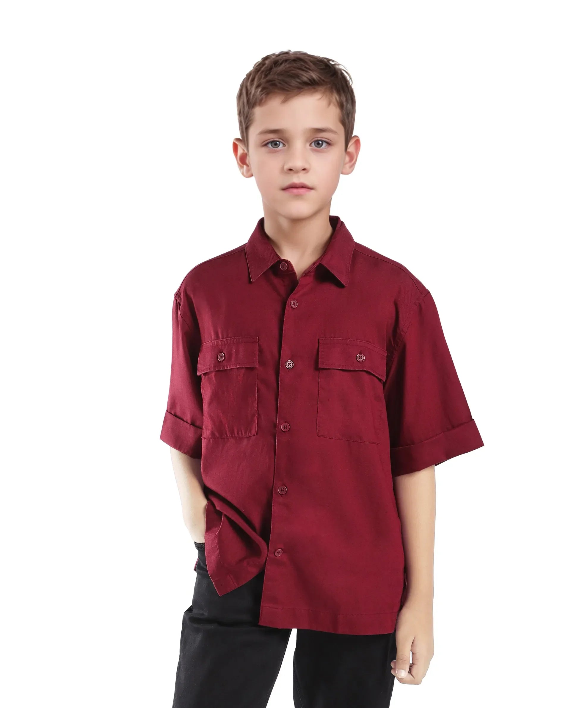 Rare Ones Kids Glin-S Red Lyocell Blend Solid Button Closure Boxy Fit Shirt