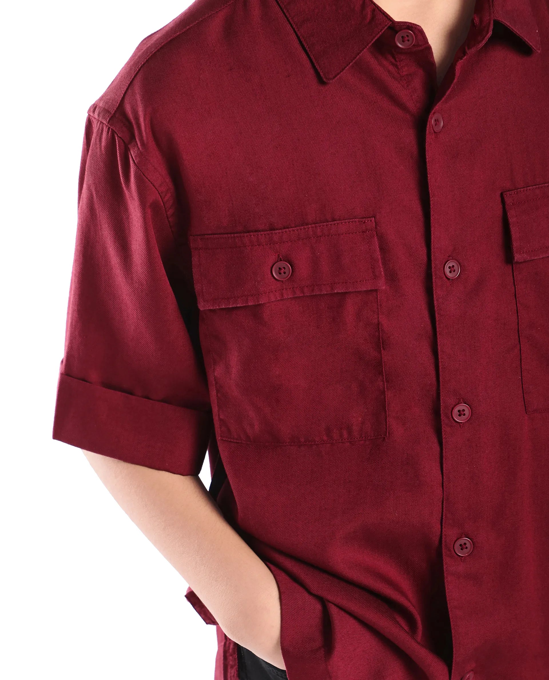 Rare Ones Kids Glin-S Red Lyocell Blend Solid Button Closure Boxy Fit Shirt