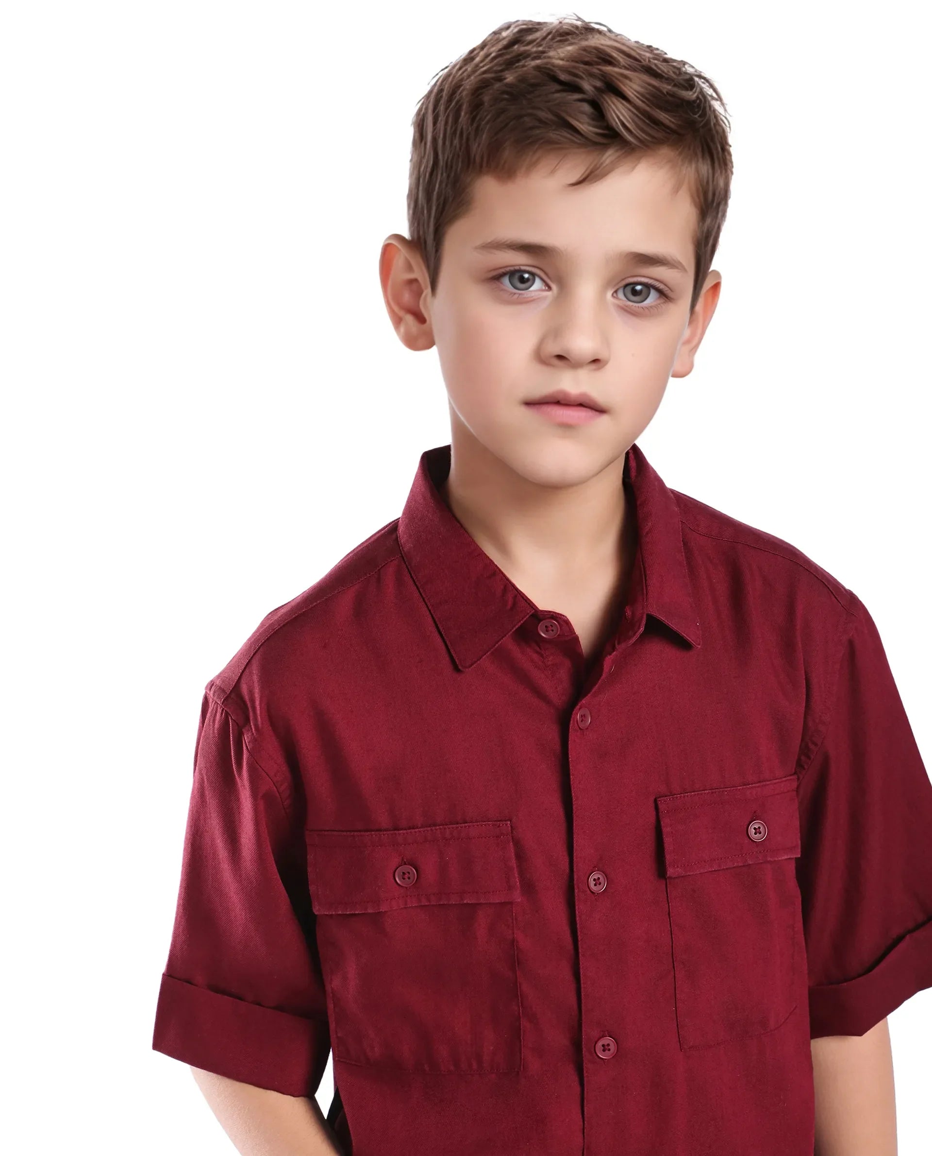 Rare Ones Kids Glin-S Red Lyocell Blend Solid Button Closure Boxy Fit Shirt