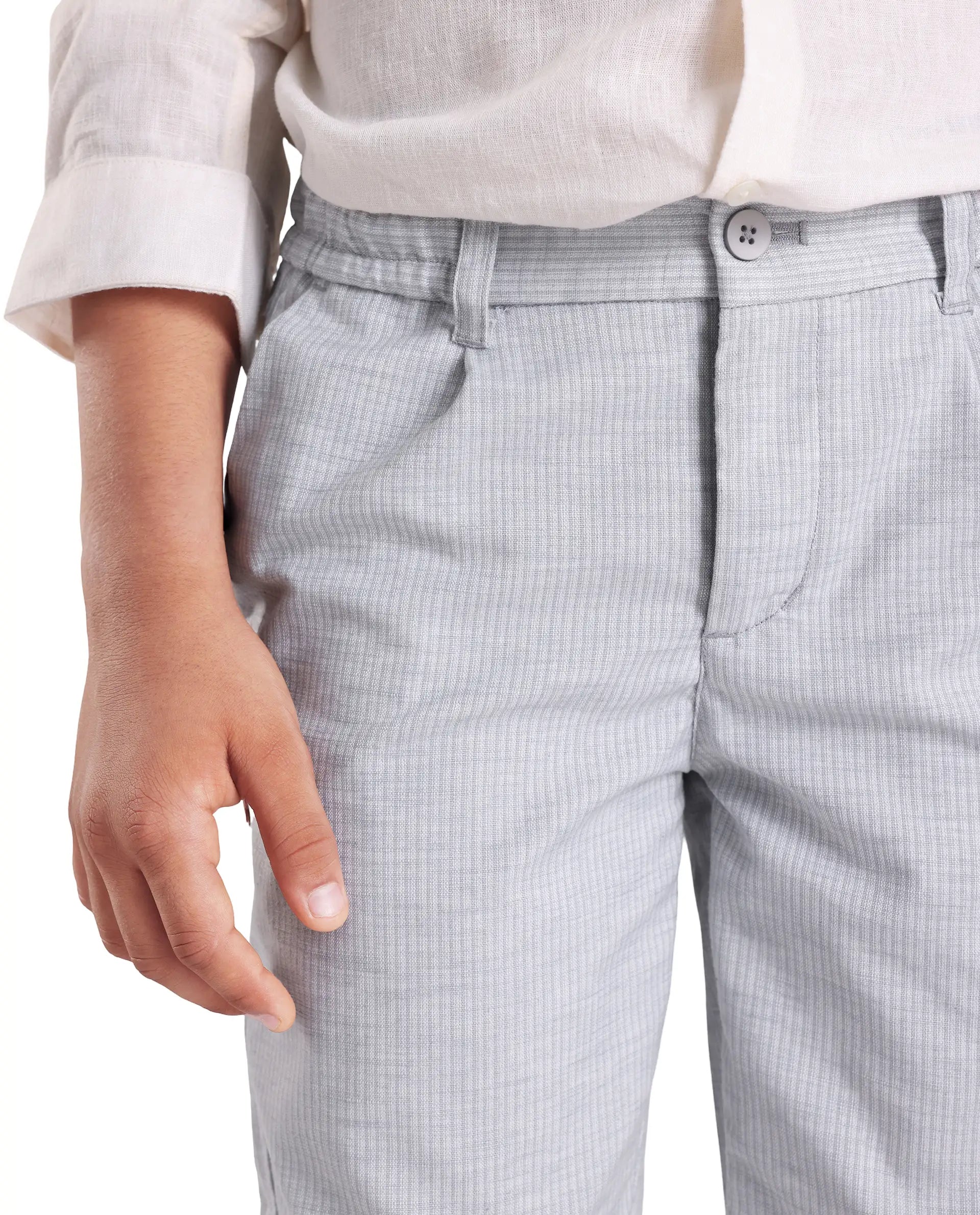 Rare Ones Kids Jin Light Green Cotton Blend Striped Button & Zip Closure Regular Fit Trouser