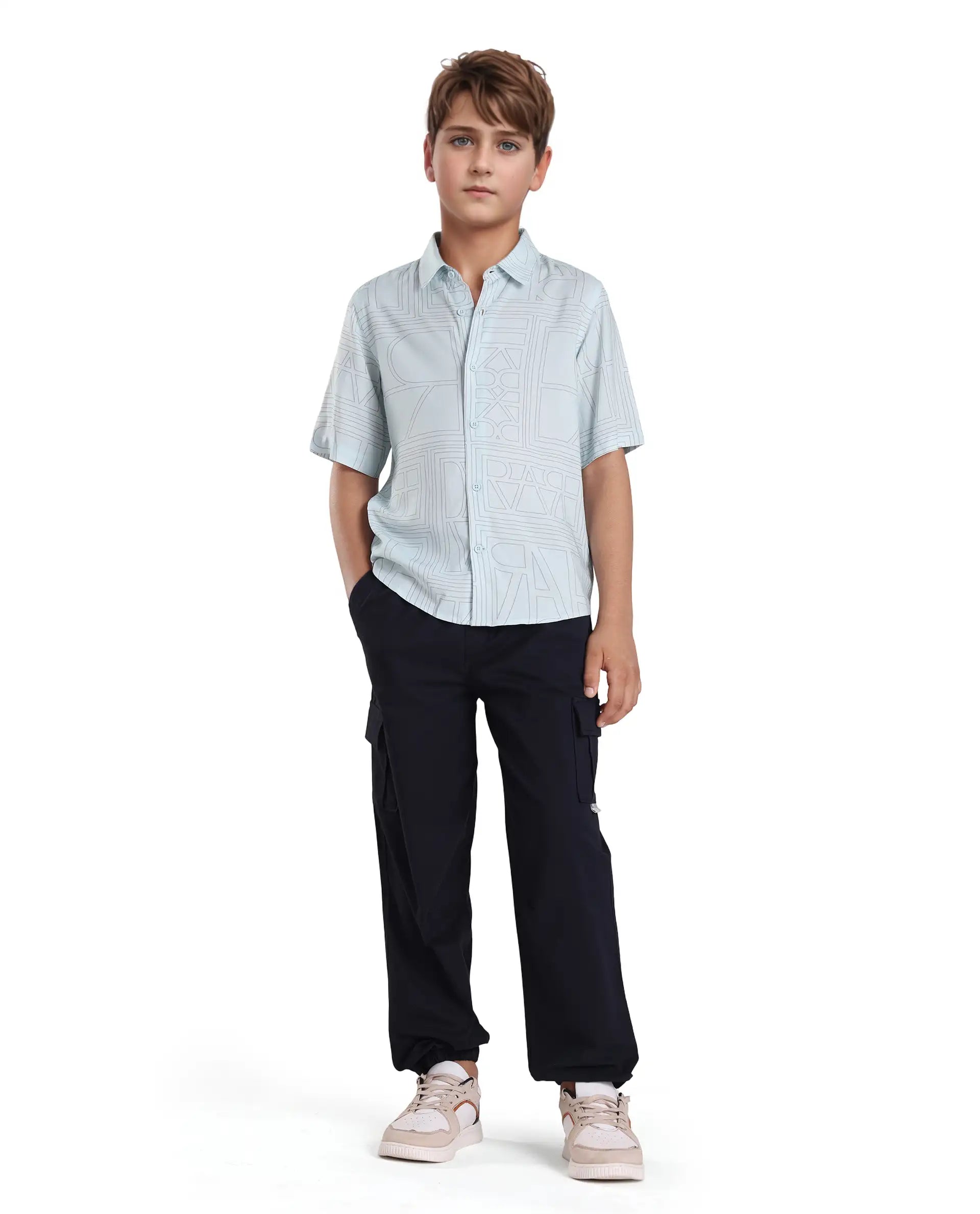 Rare Ones Kids Maley Blue Viscose Printed Button Closure Regular Fit Shirt
