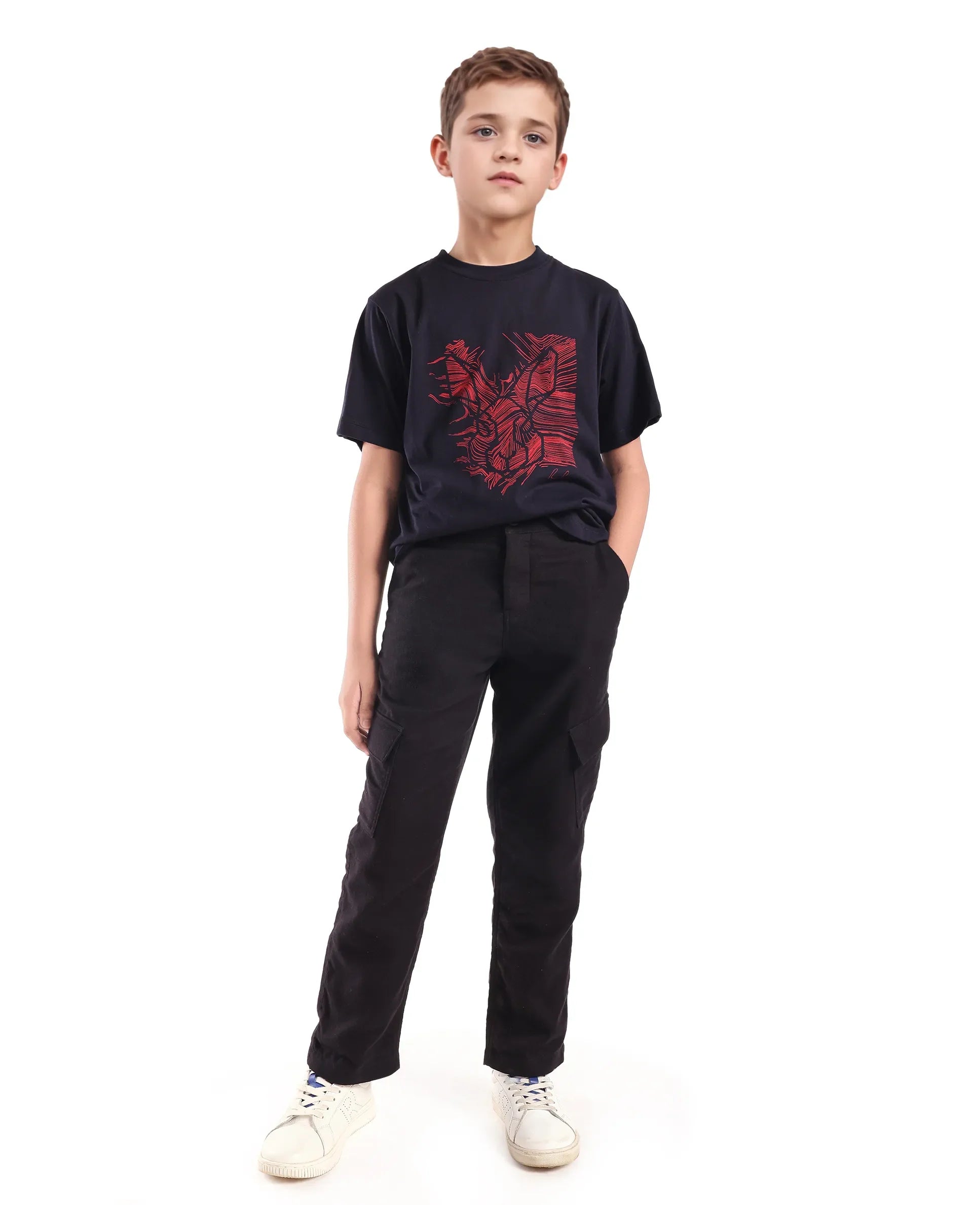 Rare Ones Kids Riggs Dark Navy Cotton Pigment Print Regular Fit T-Shirt