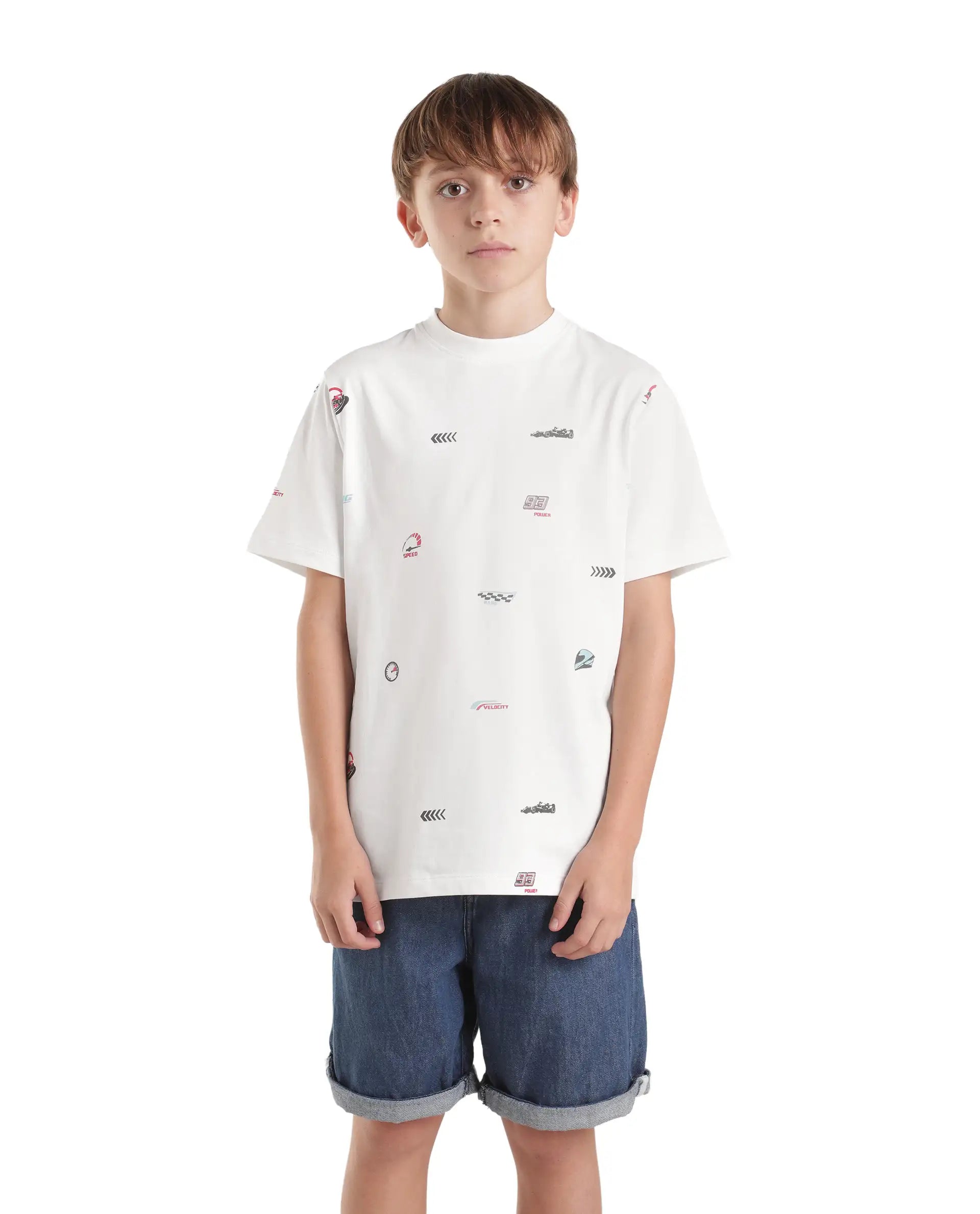 Rare Ones Kids Tygo White Cotton Fabric Pull-On Oversized Fit Printed T-Shirt
