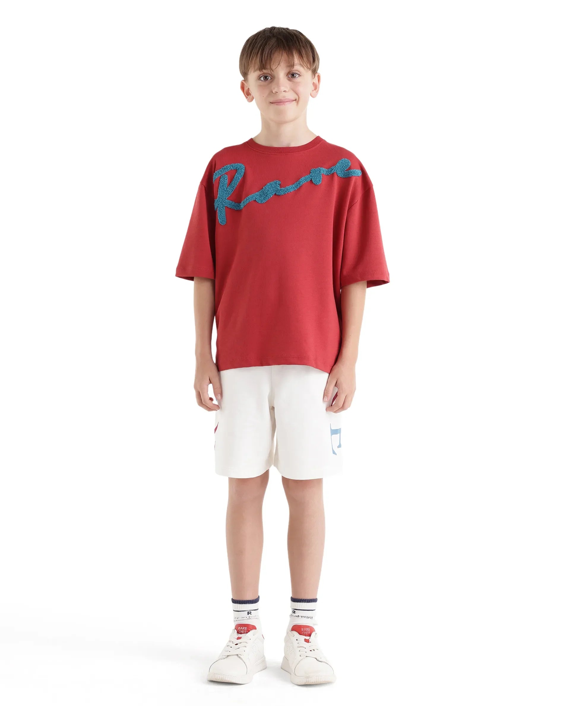 Rare Ones Kids Rixo-B White Cotton Fabric Drawstring Closure Pigment Print Regular Fit Shorts