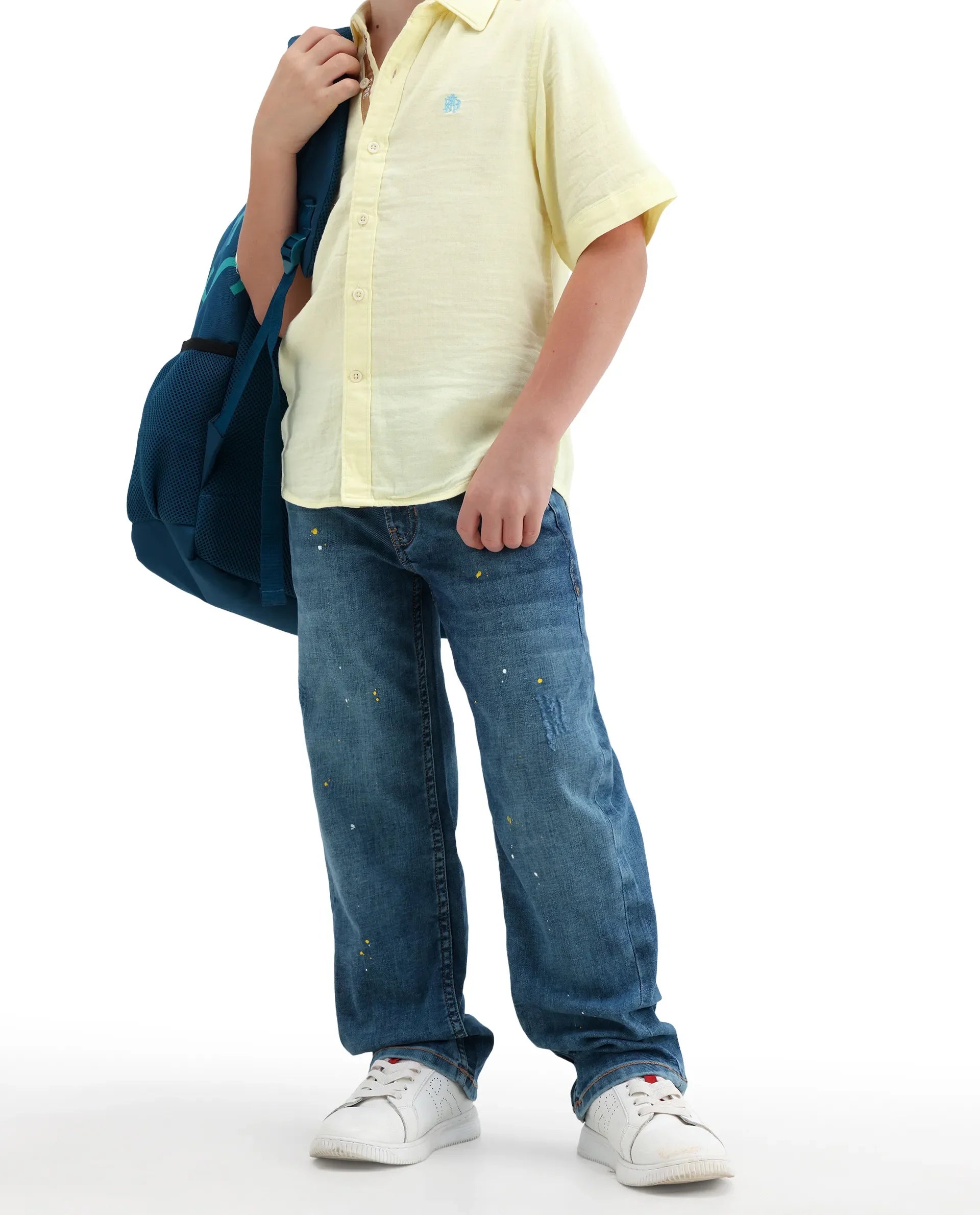 Rare Ones Kids Zigo Light Blue Cotton Blend Fabric Zipper Closure Relaxed Fit Jeans