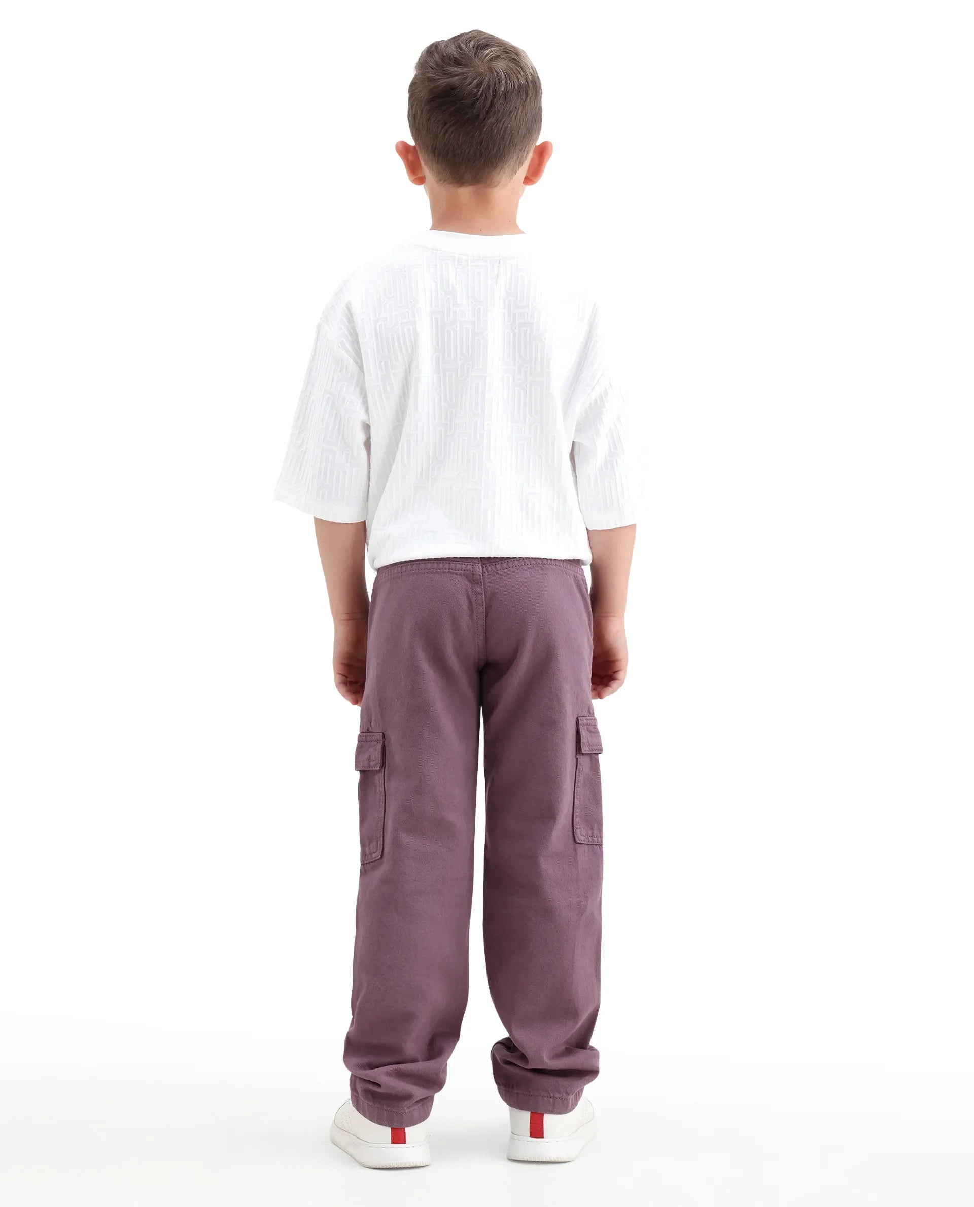 Rare Ones Kids Arrot-2 Dusky Purple Cotton Fabric Zipper Closure Cargo Fit Jeans