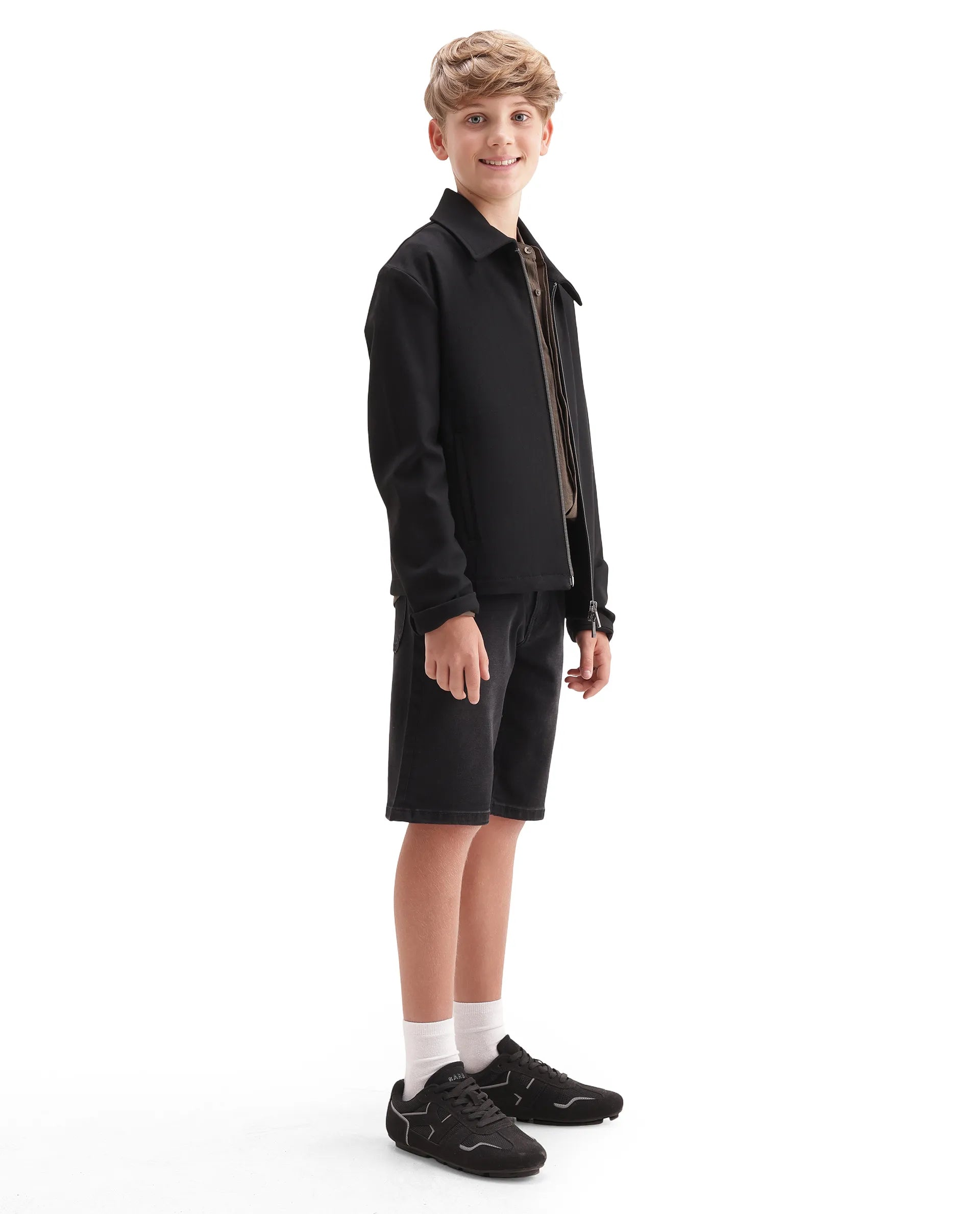 Rare Ones Kids Sifo Black Cotton Blend Fabric Button And Zipper Closure Regular Plain Shorts