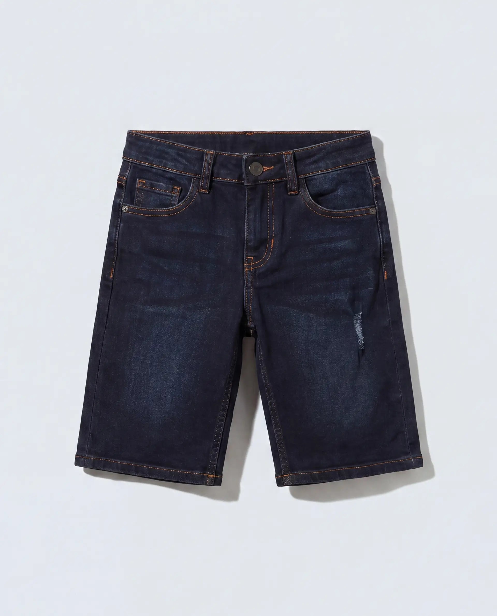 Rare Ones Kids Sento Dark Blue Cotton Blend Fabric Button And Zipper Closure Regular Plain Shorts