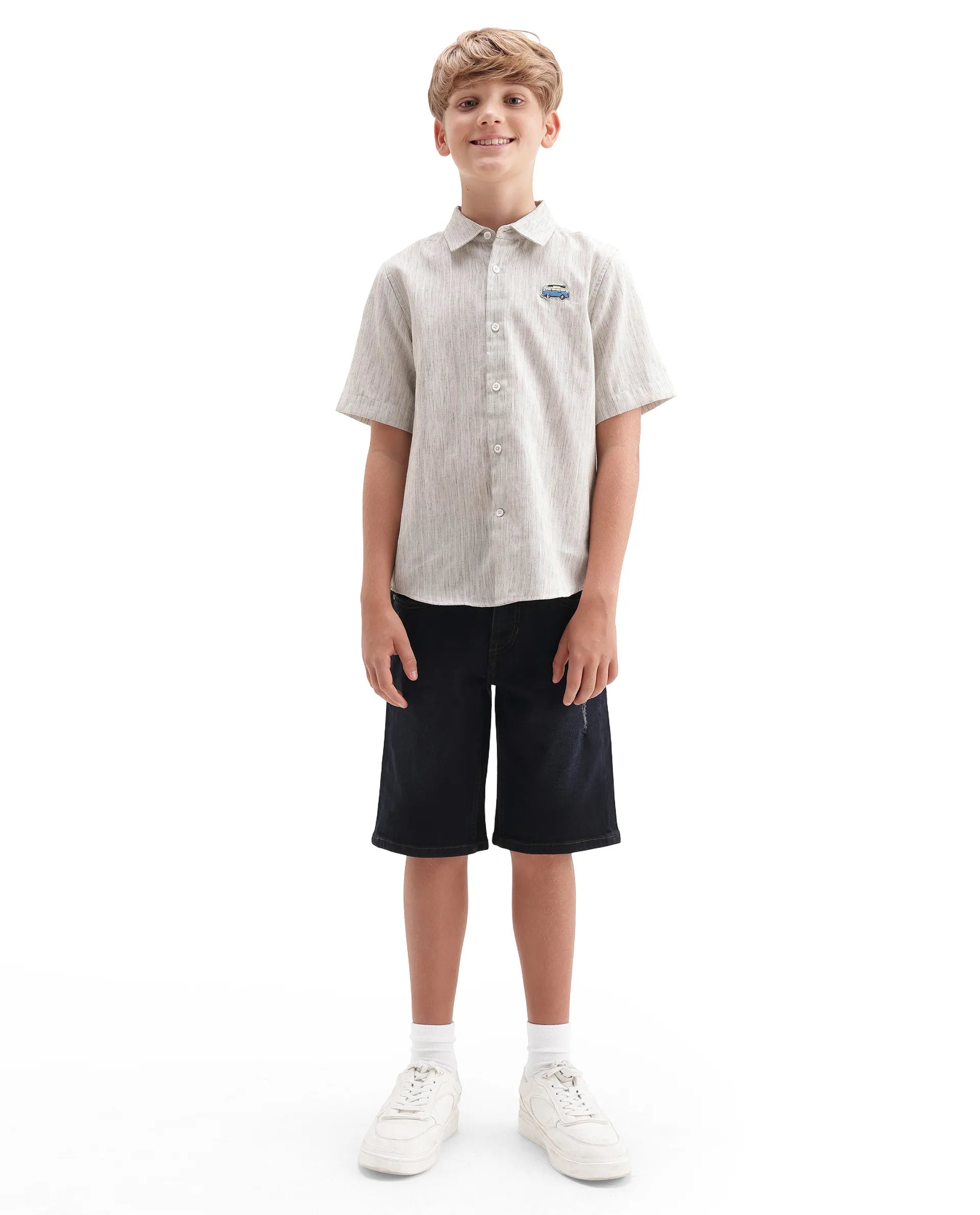 Rare Ones Kids Sento Dark Blue Cotton Blend Fabric Button And Zipper Closure Regular Plain Shorts