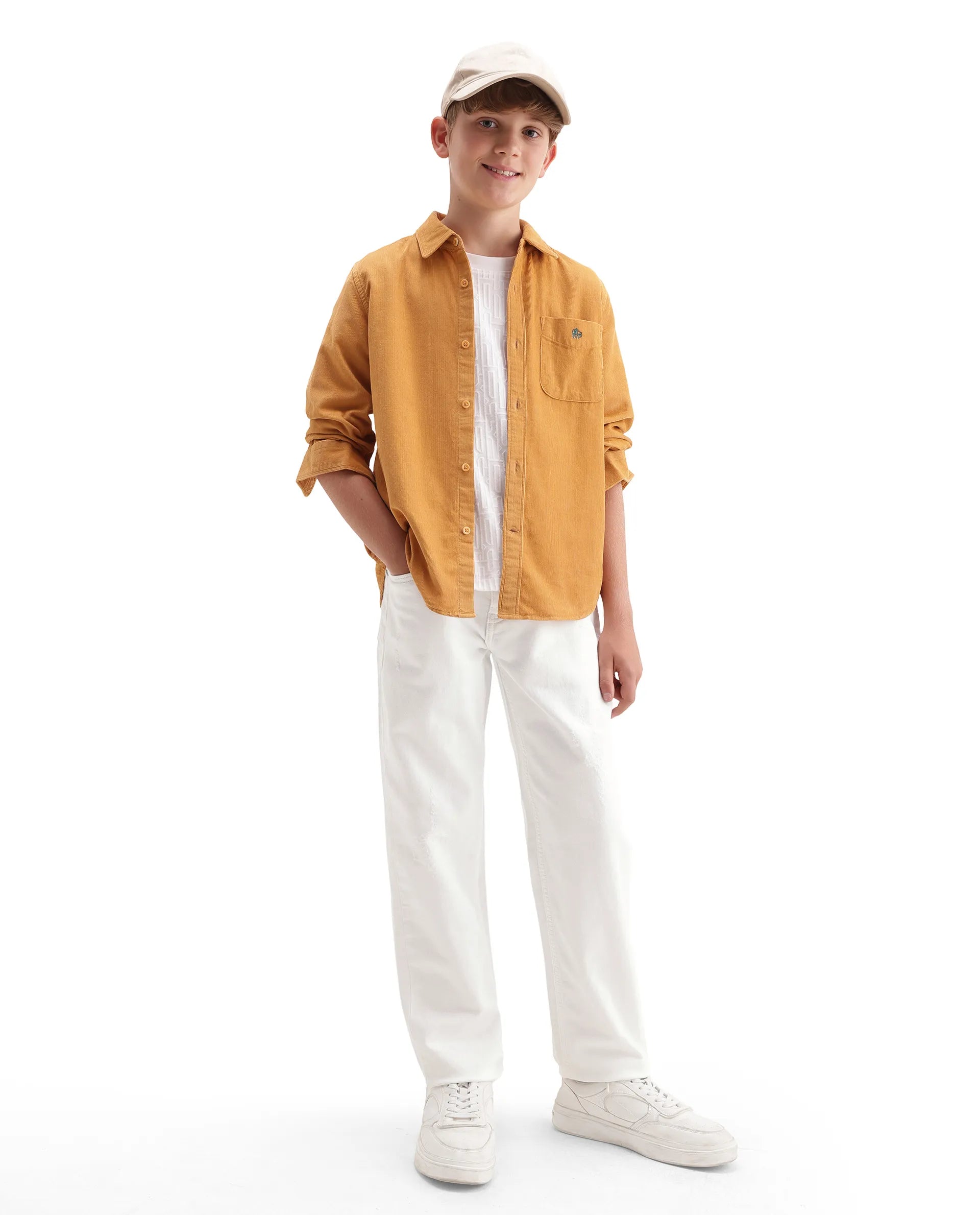 Rare Ones Kids Hoax Off White Cotton Blend Fabric Button And Zipper Closure Regular Plain Jeans