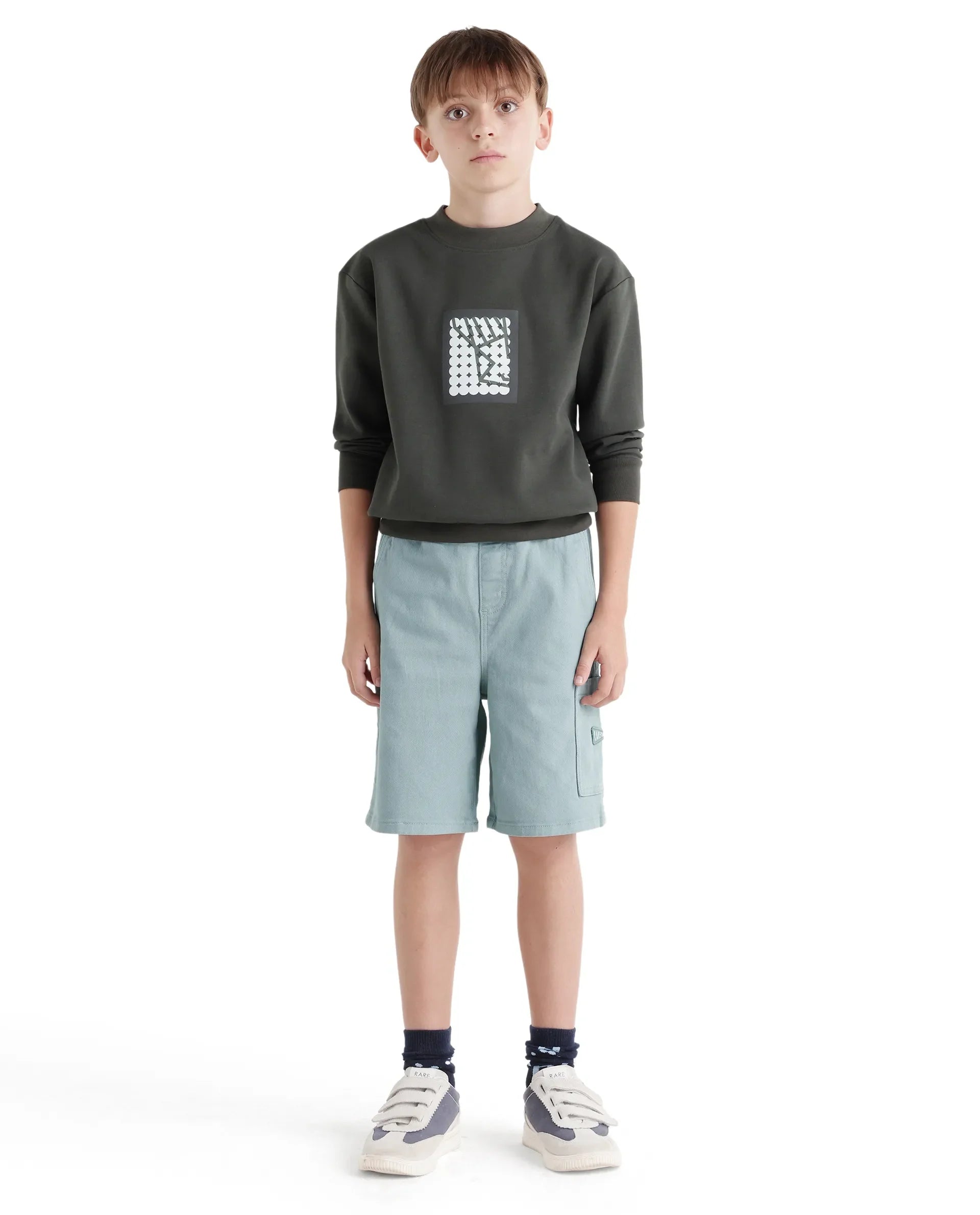 Rare Ones Kids Olio Sage Cotton Fabric Pull-On Closure Regular Fit Shorts