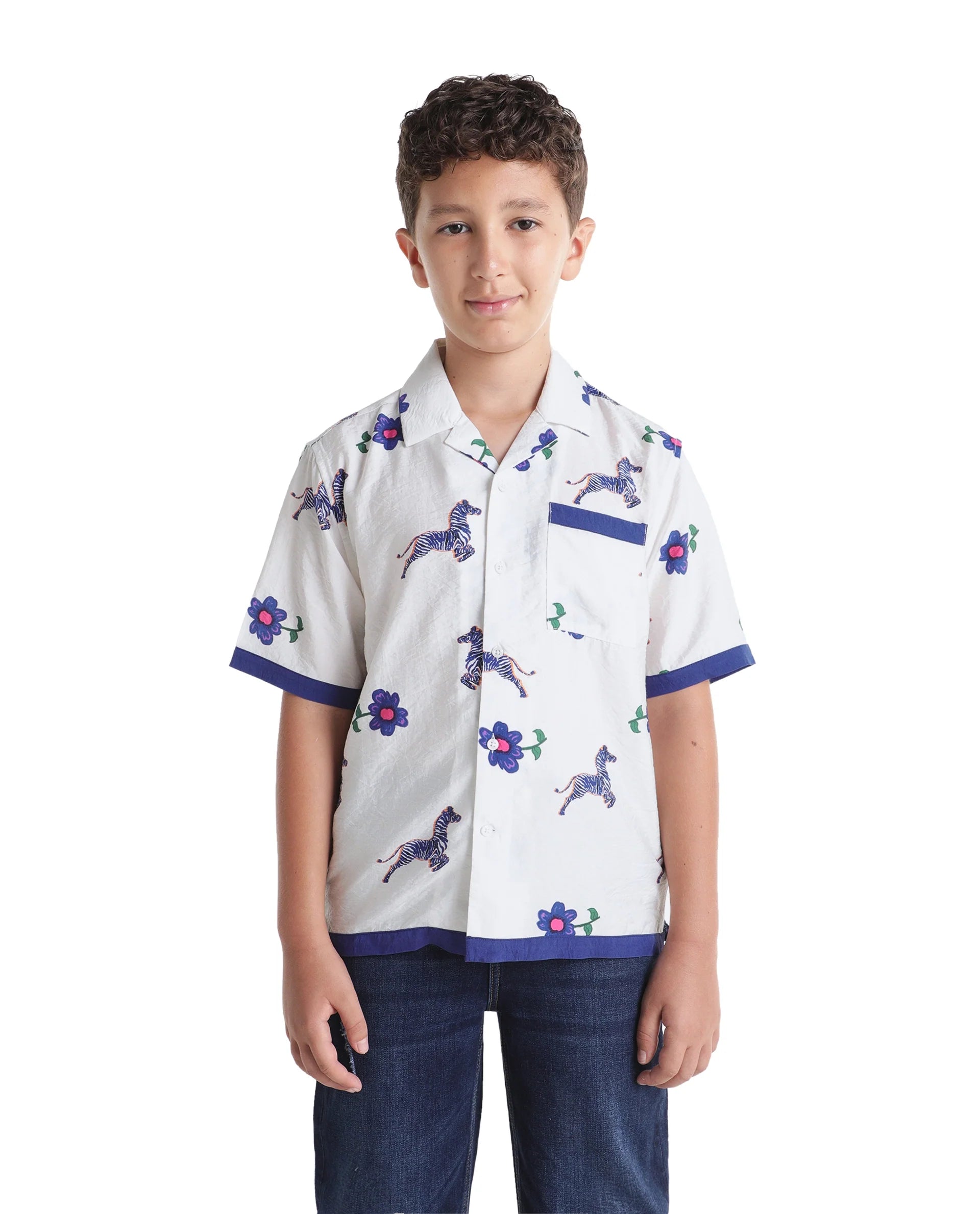 Rare Ones Kids Zaber White Viscose Blend Fabric Button Closure Cuban Fit Shirt