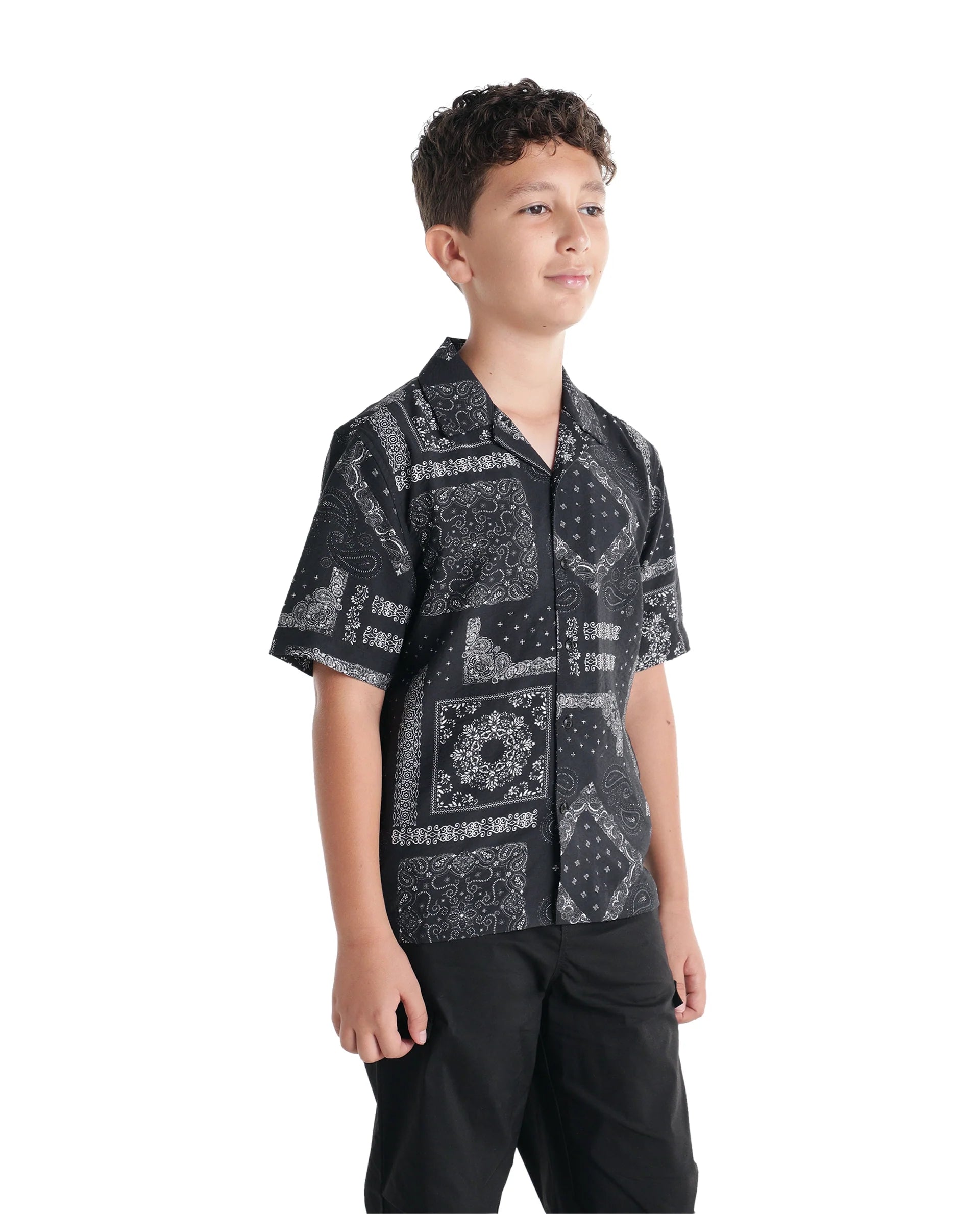 Rare Ones Kids Band-S Black Viscose Blend Fabric Button Closure Regular Fit Shirt