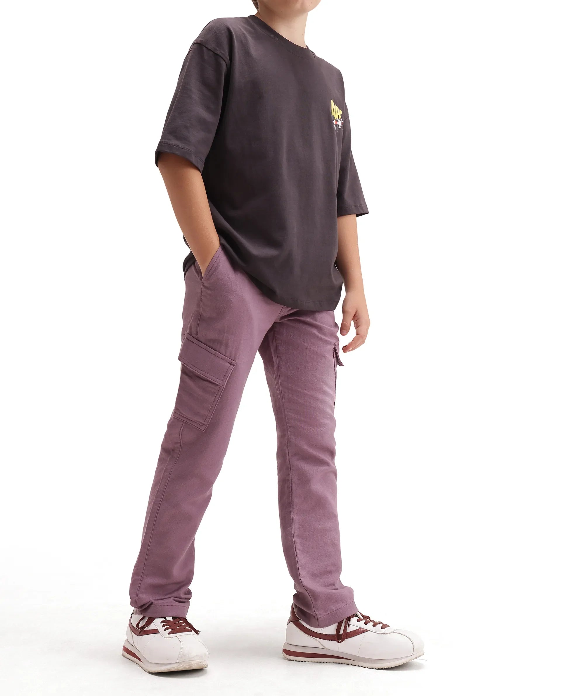 Rare Ones Kids Presso-K-Aw-26 Dusky Pink Cotton Fabric Button And Zipper Closure Cargo Trouser