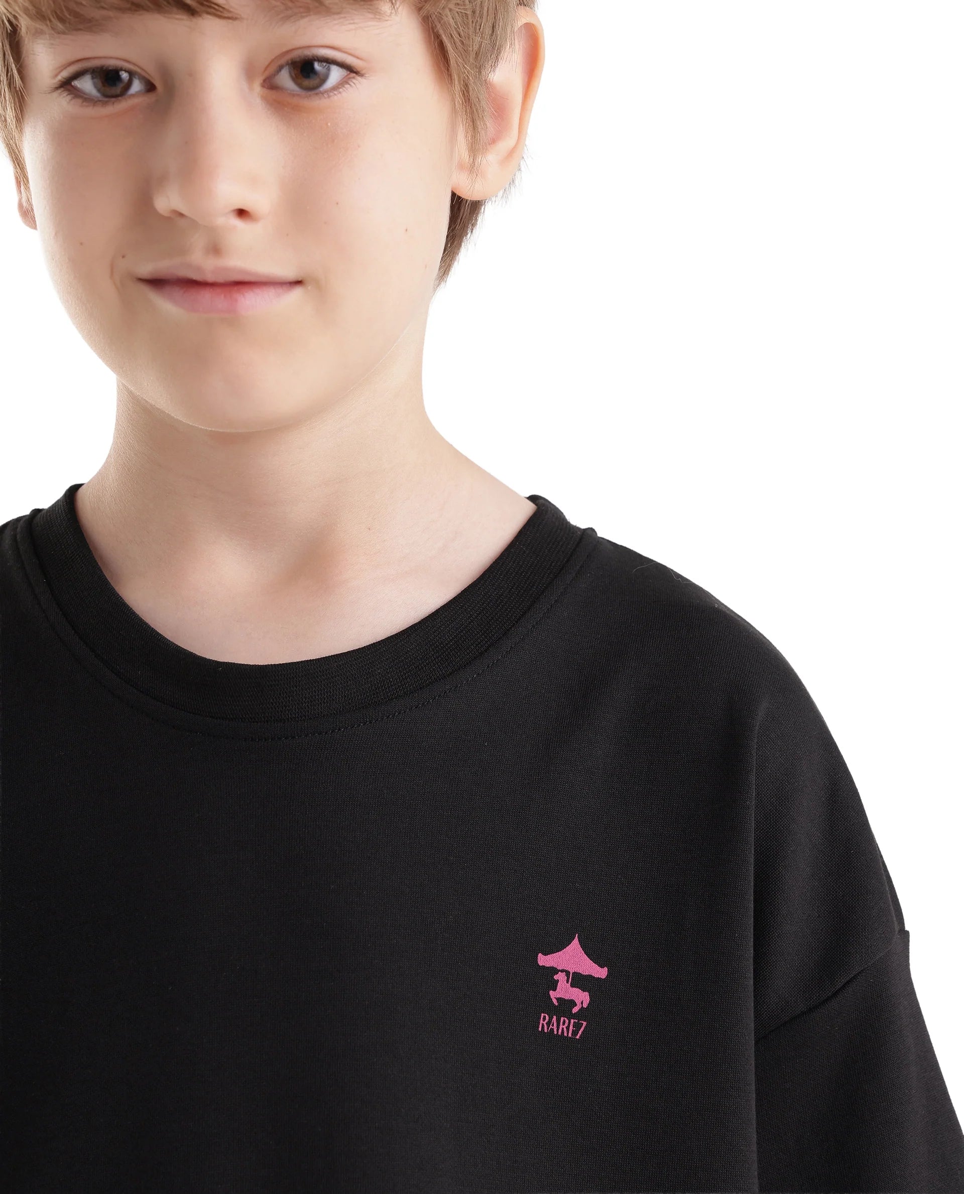 Rare Ones Kids Caro-K Black Cotton Blend Fabric Pull-On Closure Boxy Fit T-Shirt