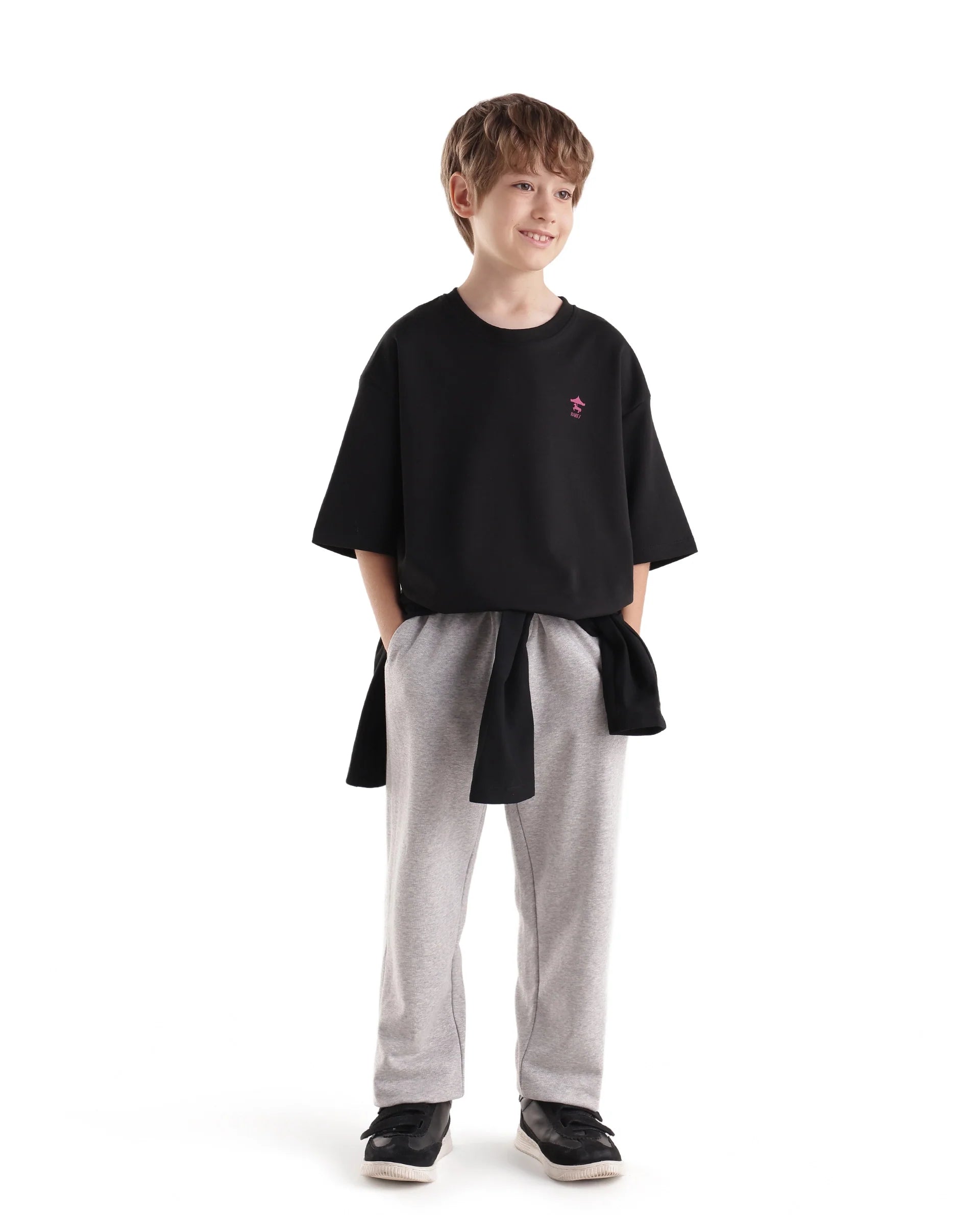 Rare Ones Kids Caro-K Black Cotton Blend Fabric Pull-On Closure Boxy Fit T-Shirt