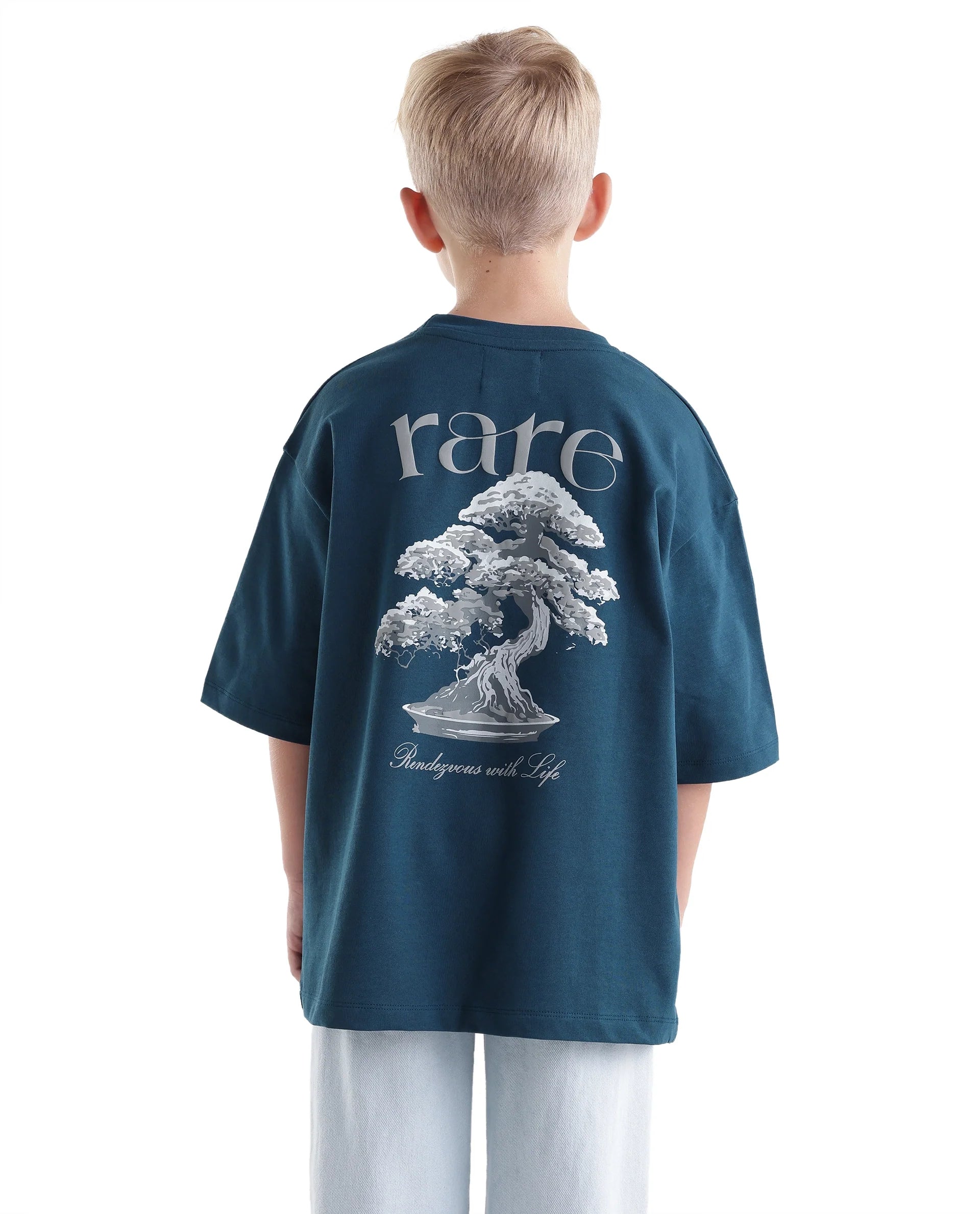 Rare Ones Kids Bonz Dark Teal Cotton Fabric Pull-On Closure Oversized Fit T-Shirt