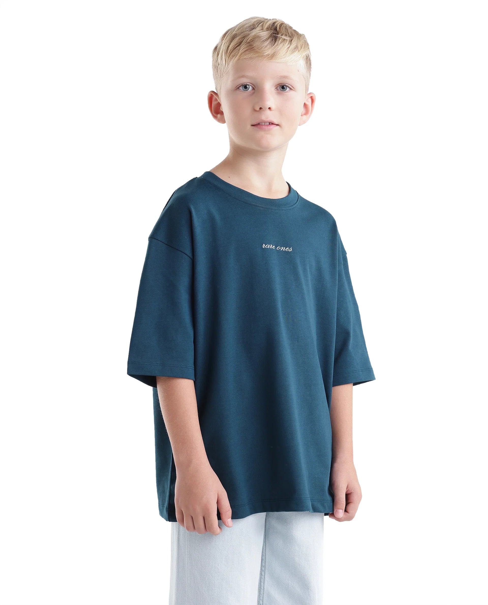 Rare Ones Kids Bonz Dark Teal Cotton Fabric Pull-On Closure Oversized Fit T-Shirt