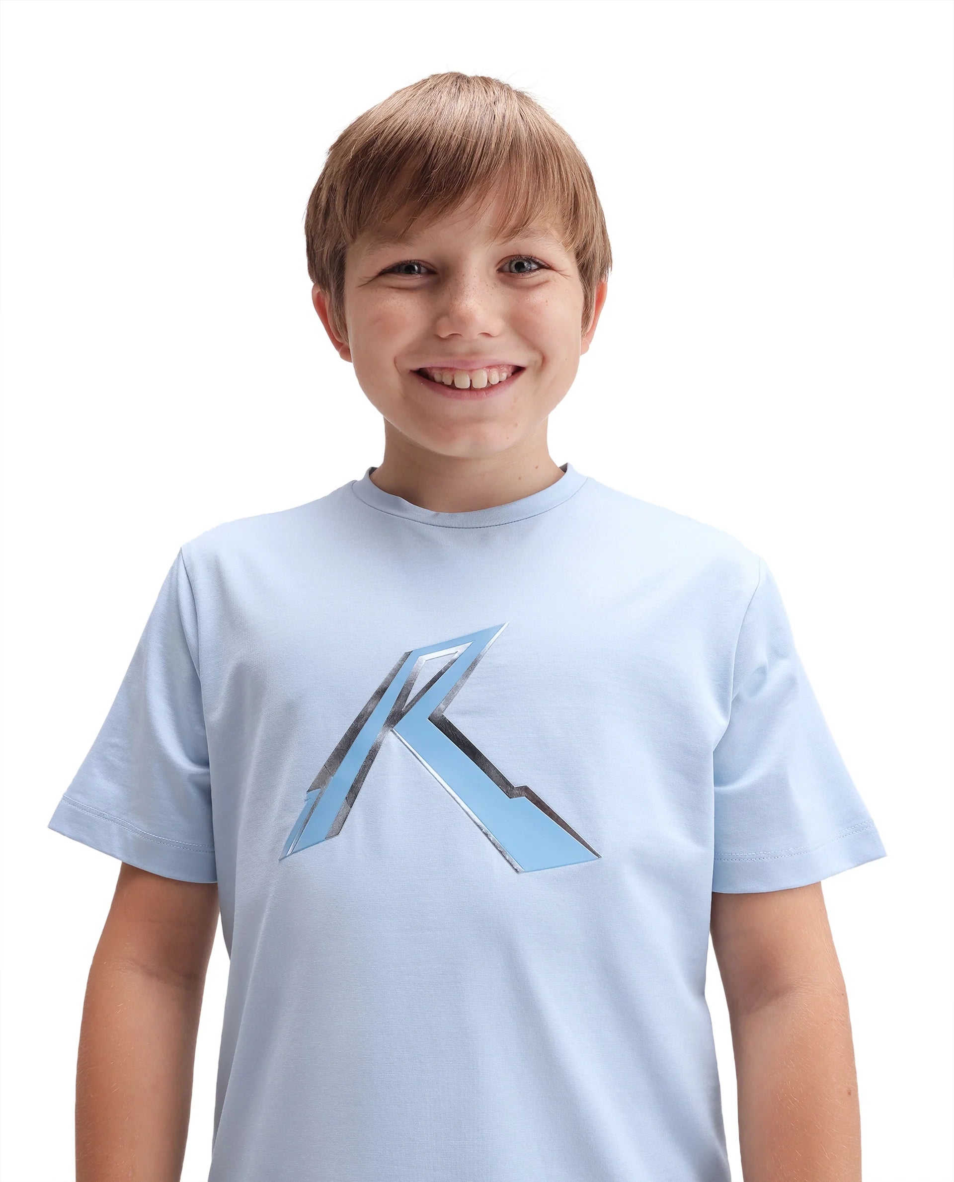 Rare Ones Kids Renz-K Pastel Blue Cotton Fabric Pull-On Closure Regular Fit T-Shirt