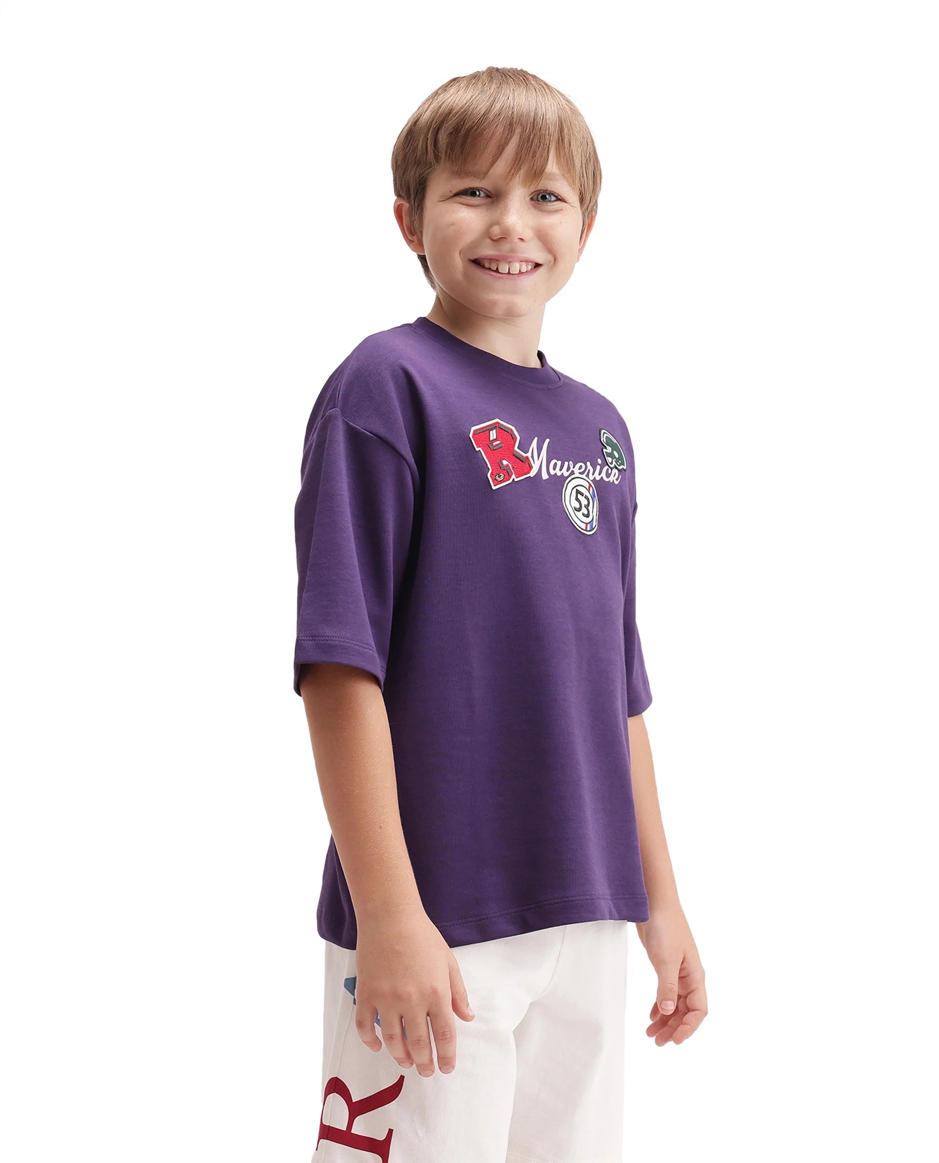 Rare Ones Kids Mave Purple Cotton Blend Fabric Pull-On Closure Oversized Fit T-Shirt