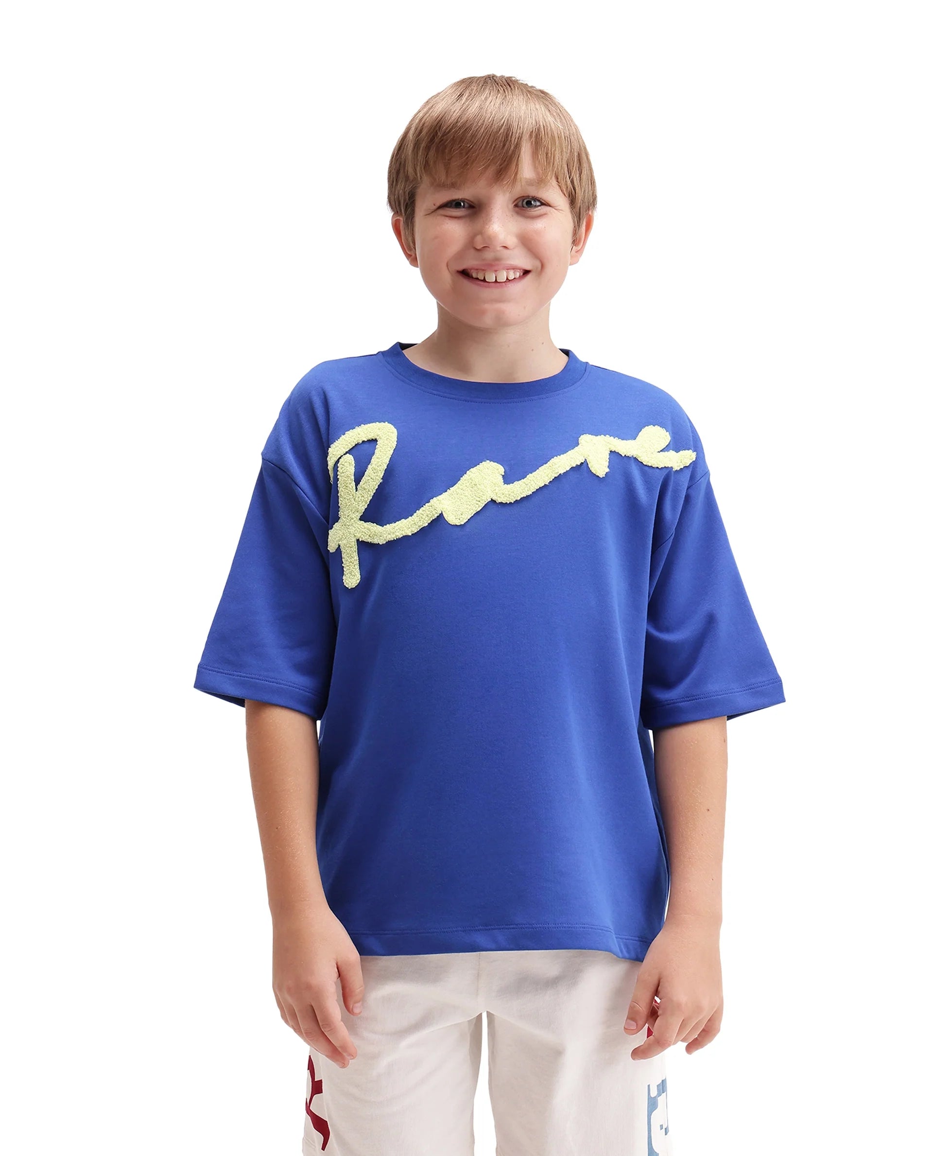 Rare Ones Kids Lero Blue Cotton Blend Fabric Pull-On Closure Oversized Fit T-Shirt