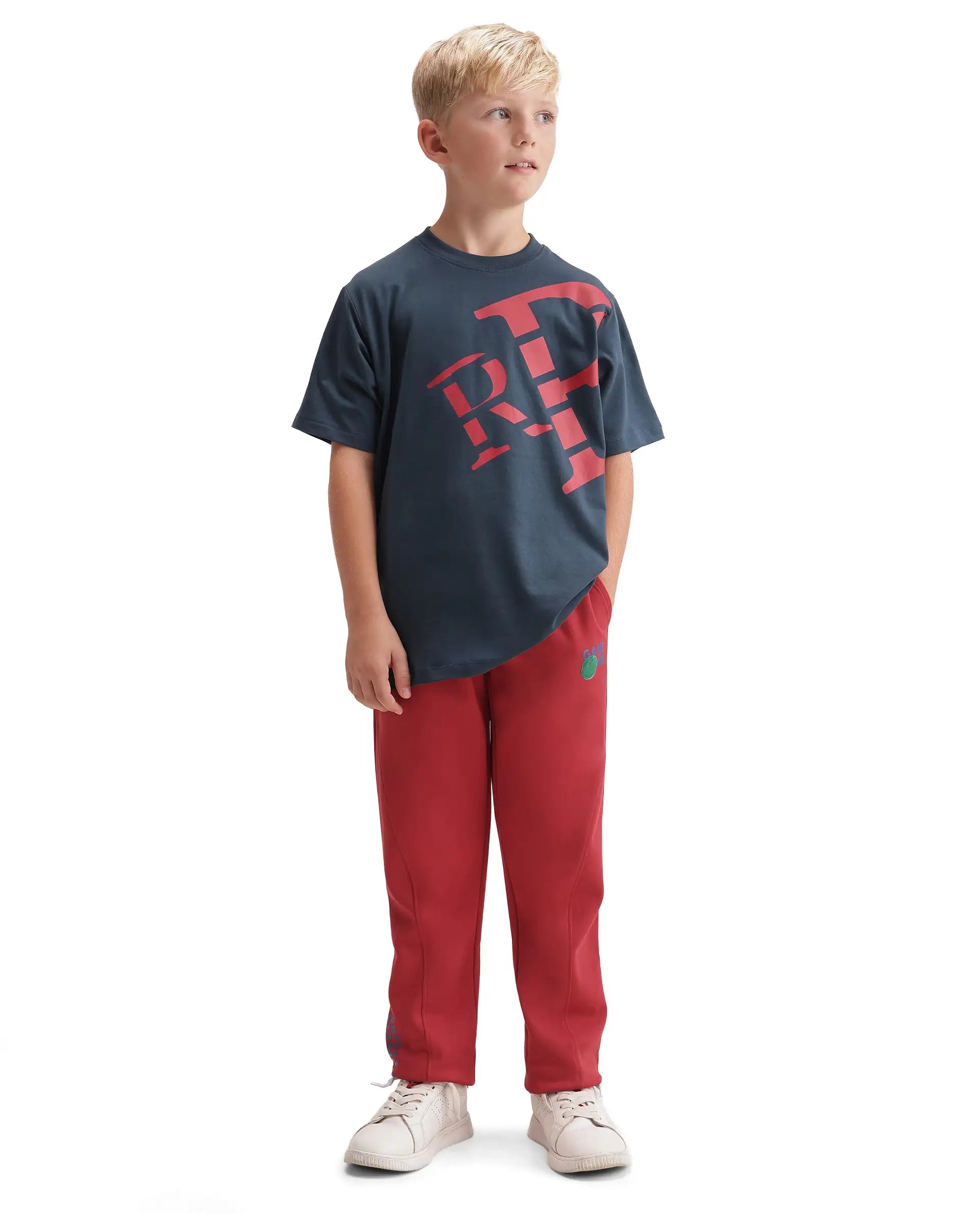 Rare Ones Kids Ronda Red Cotton Blend Fabric Drawstring Closure Carrot Plain Track Pant