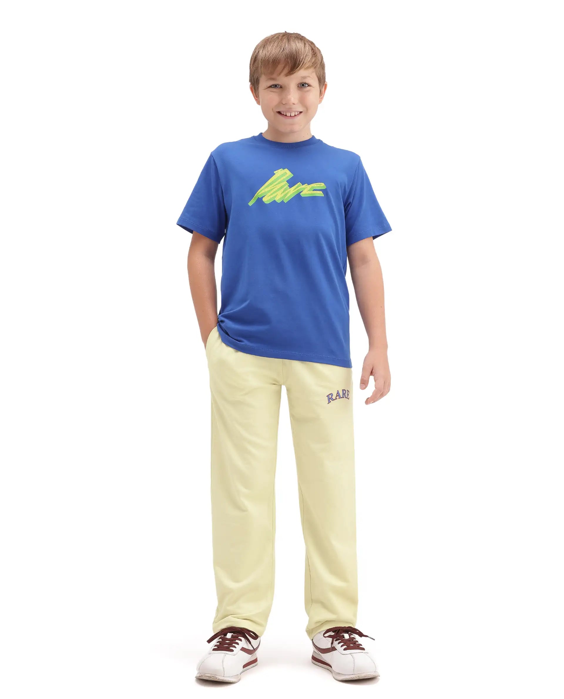 Rare Ones Kids Edgar Light Yellow Cotton Fabric Drawstring Closure Regular Plain Track Pant