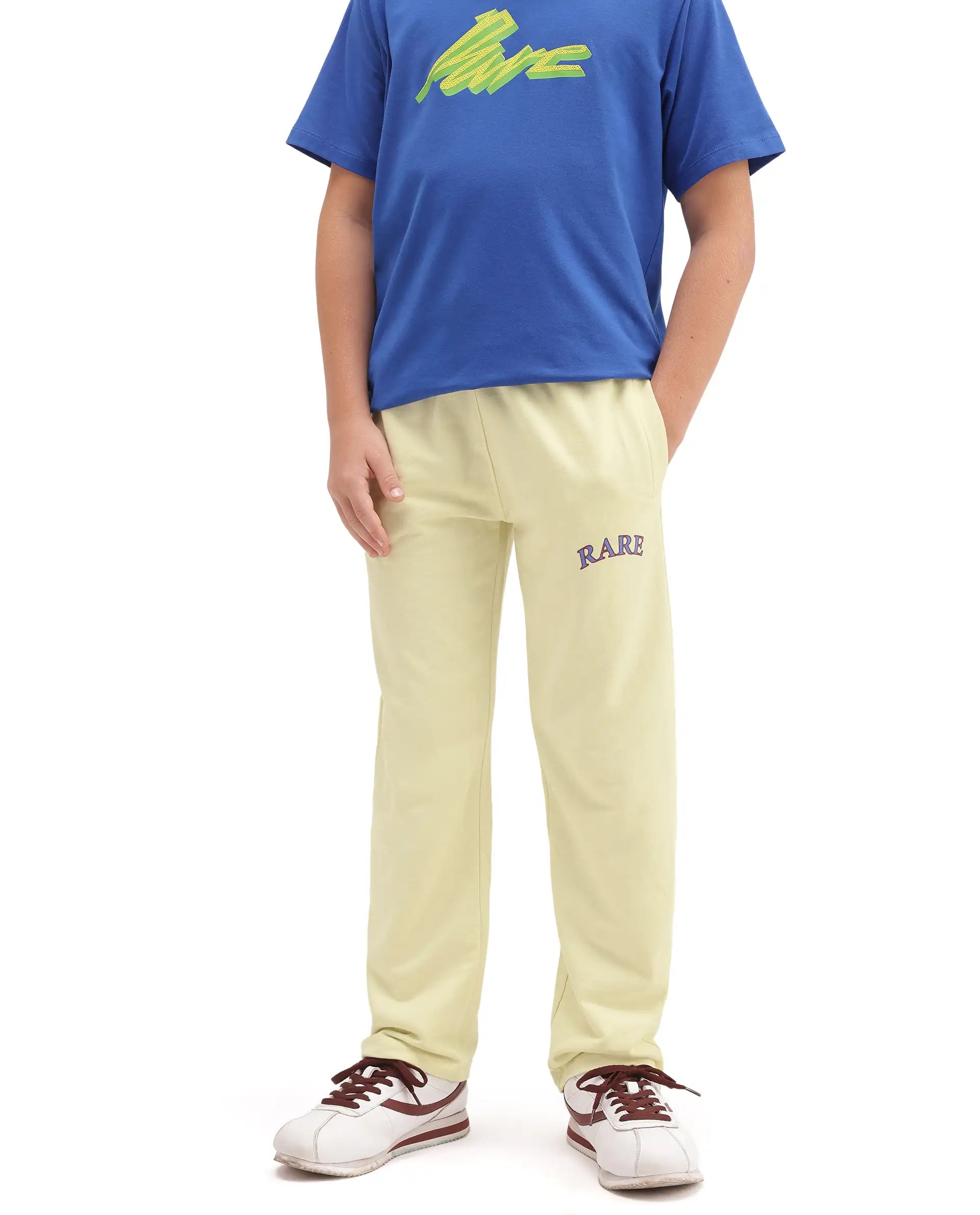 Rare Ones Kids Edgar Light Yellow Cotton Fabric Drawstring Closure Regular Plain Track Pant