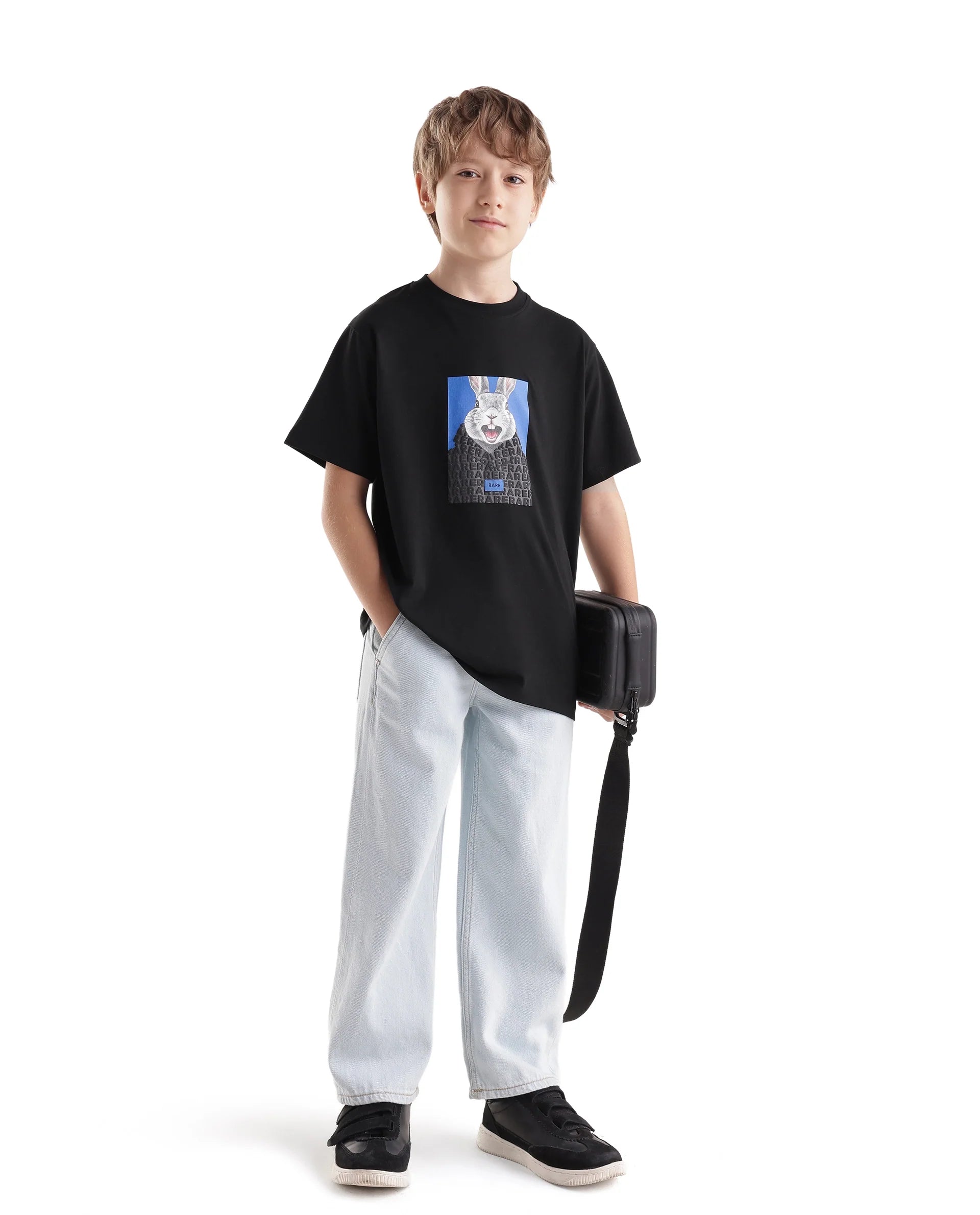 Rare Ones Kids Bunt Black Cotton Blend Fabric Pull-On Closure Regular Fit Graphic Print T-Shirt
