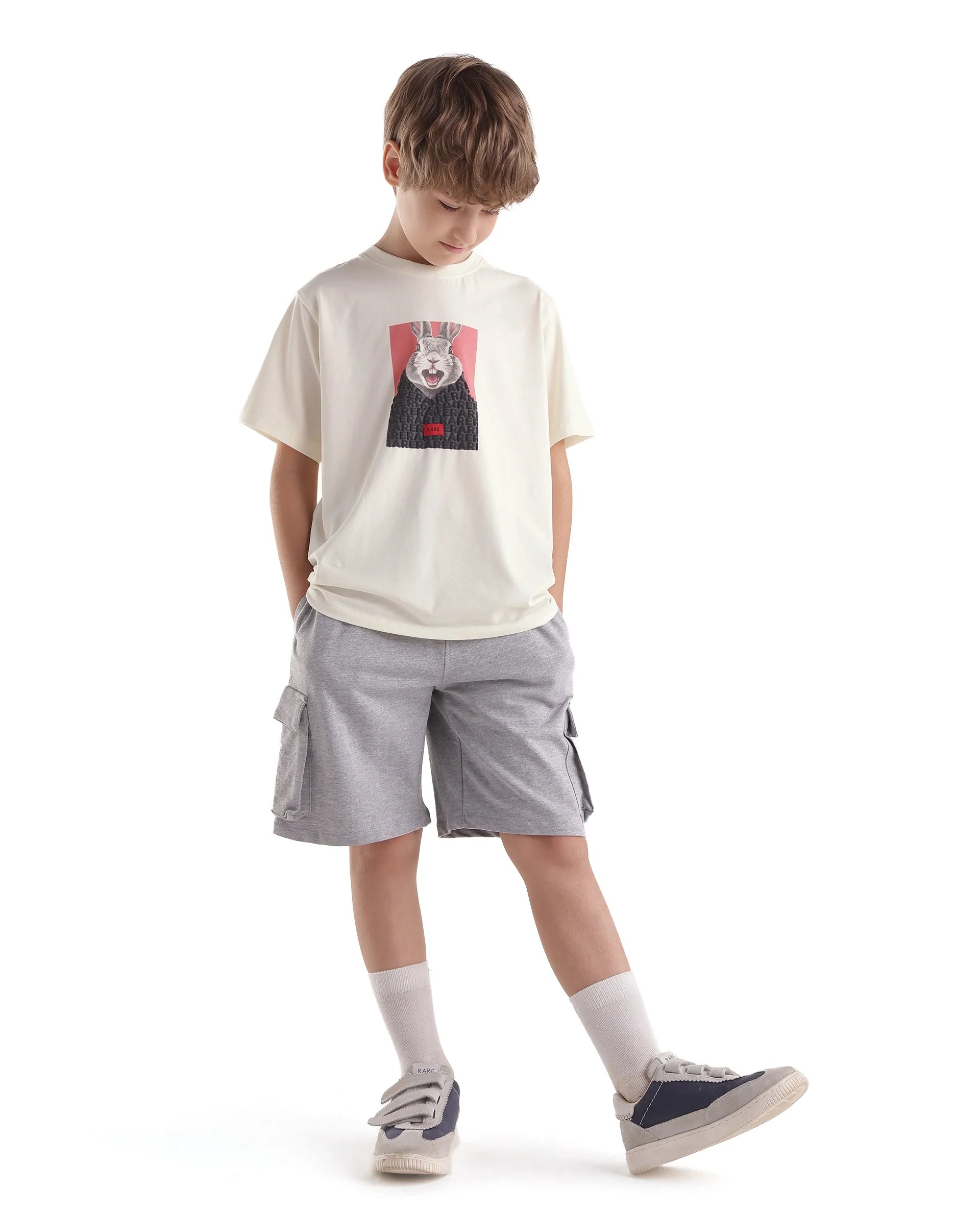 Rare Ones Kids Bunt Off White Cotton Blend Fabric Pull-On Closure Regular Fit Graphic Print T-Shirt