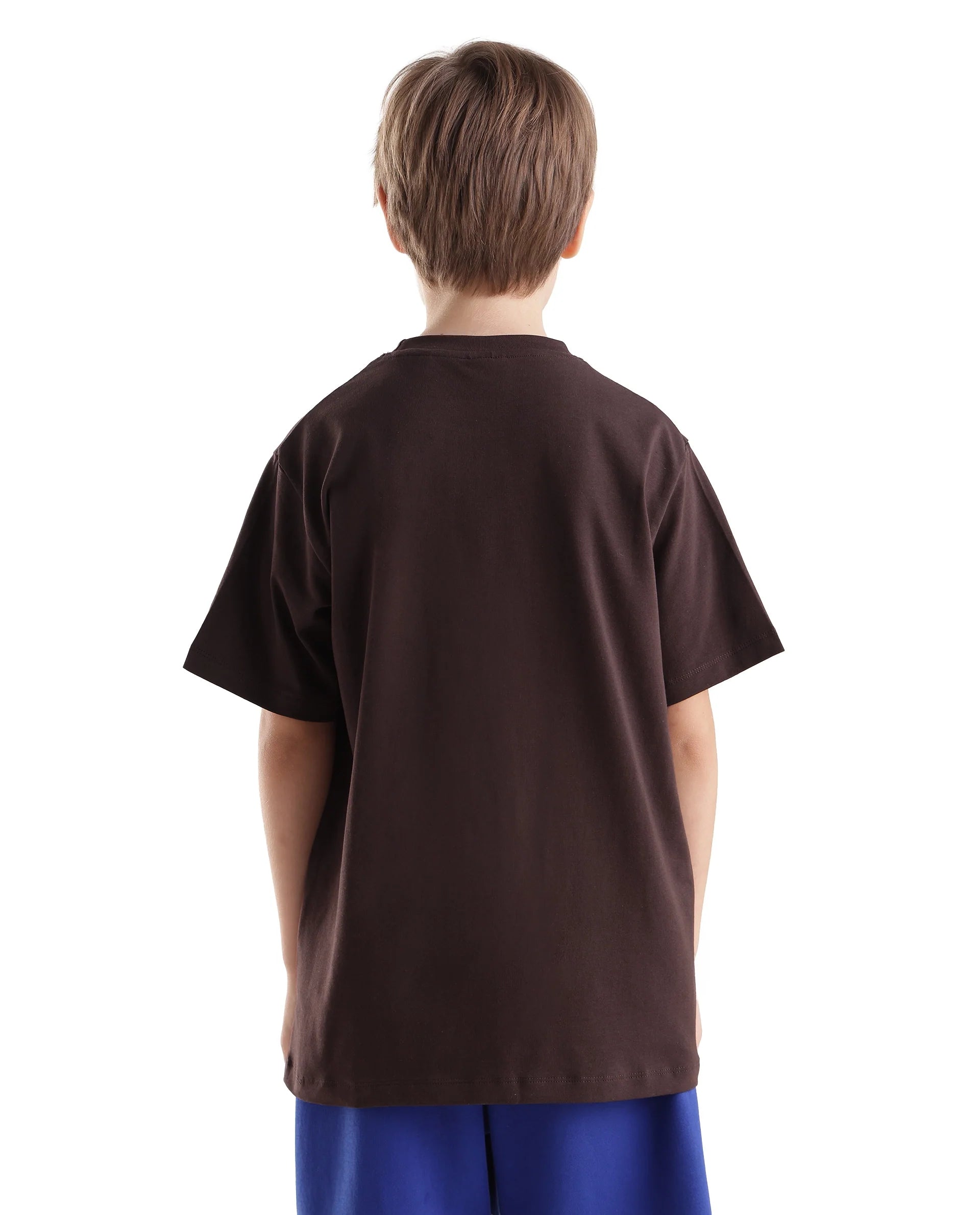 Rare Ones Kids Tega Dark Brown Cotton Blend Fabric Pull-On Closure Regular Fit Graphic Print T-Shirt