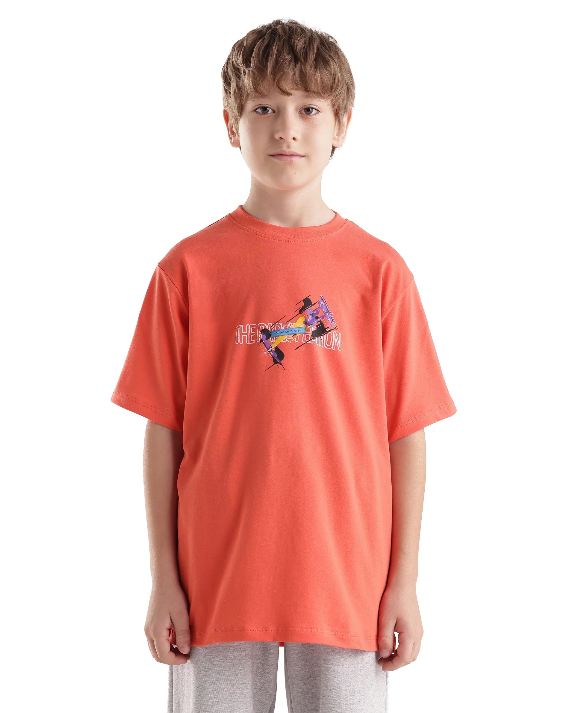 Rare Ones Kids Azure Orange Cotton Blend Fabric Pull-On Closure Regular Fit Graphic Print T-Shirt
